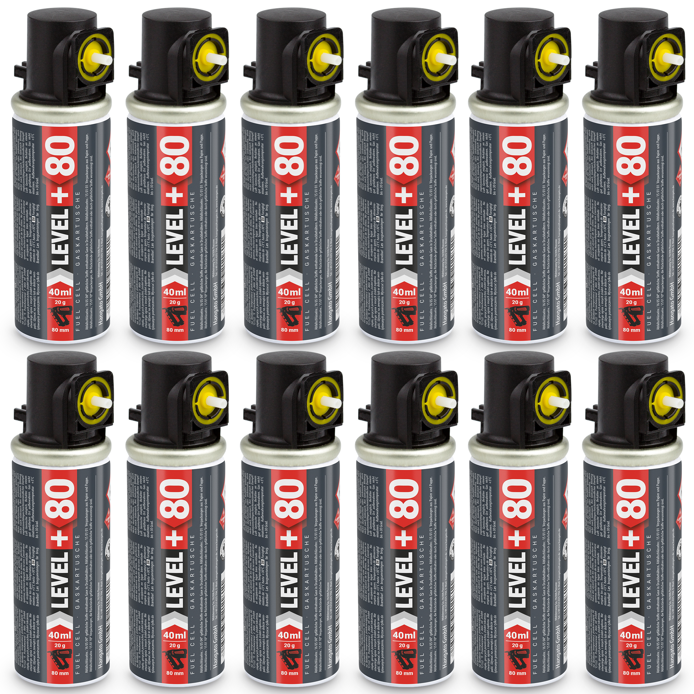 Gaz do Sztyfciarek i Gwoździarek Gazowych 78mm 40ml 20g 12 szt. Nabój do Gwożdziarek Nabój Gazowy LEVEL+ L+80