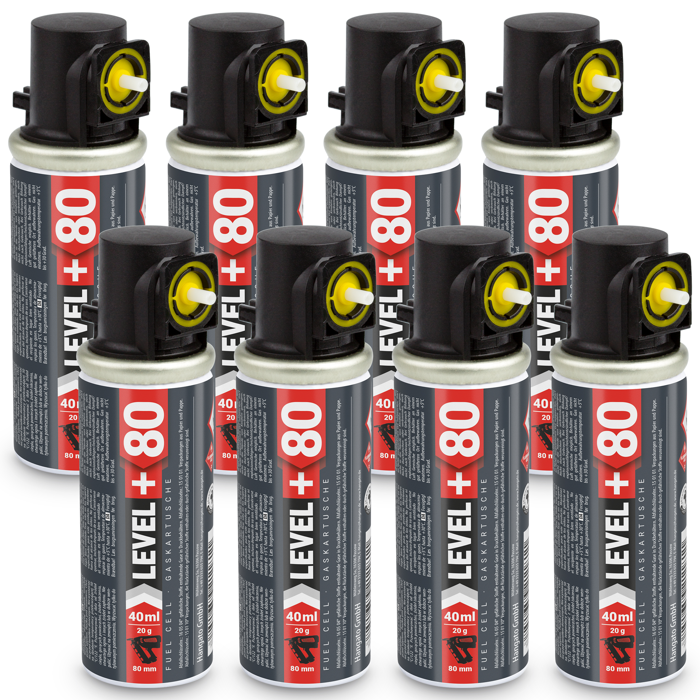 Gaz do Sztyfciarek i Gwoździarek Gazowych 78mm 40ml 20g 8 szt. Nabój do Gwożdziarek Nabój Gazowy LEVEL+ L+80