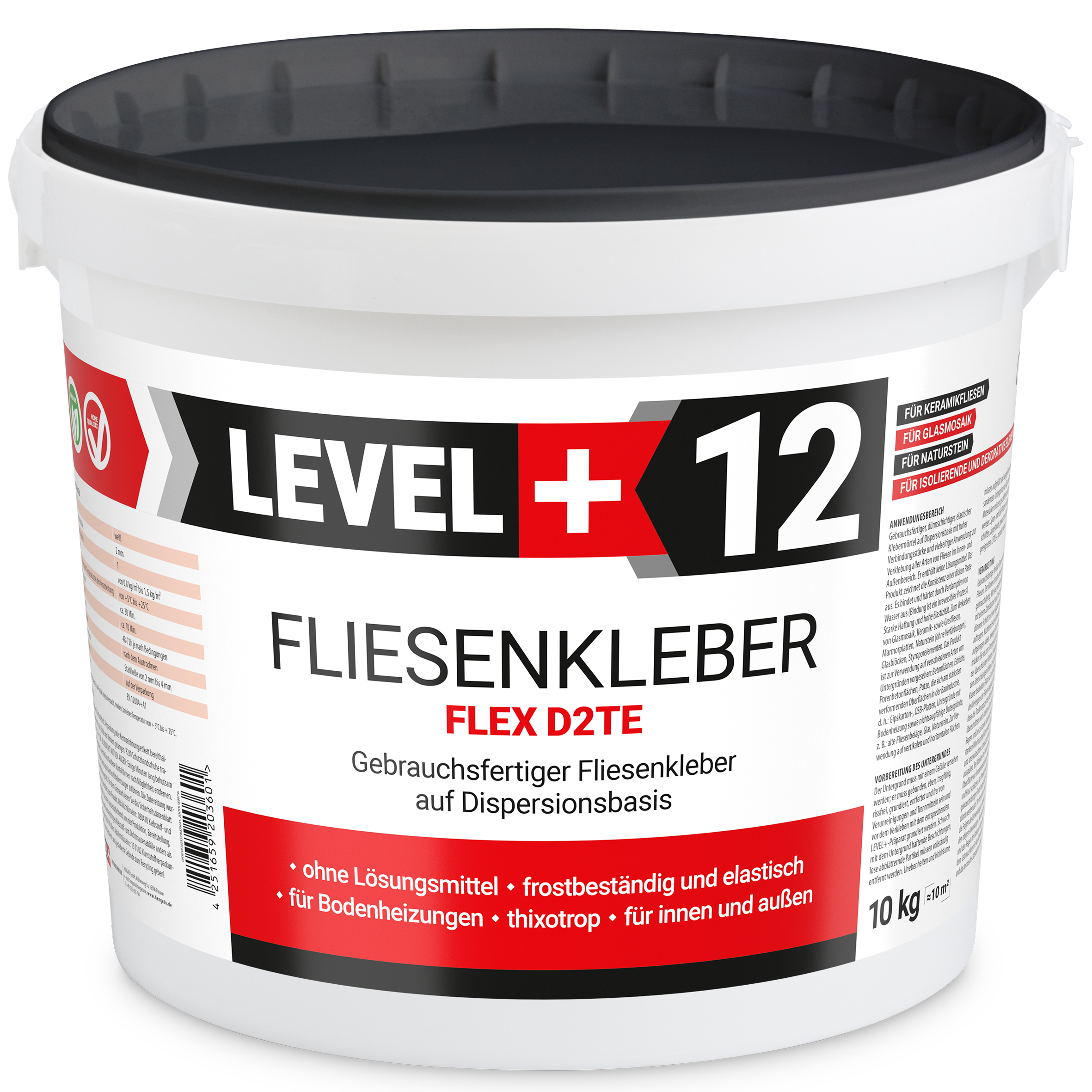 Gotowy Klej do Płytek 10KG Biały Dyspersyjny Klej do Płytek do Glazury Terakoty LEVEL+ L+12