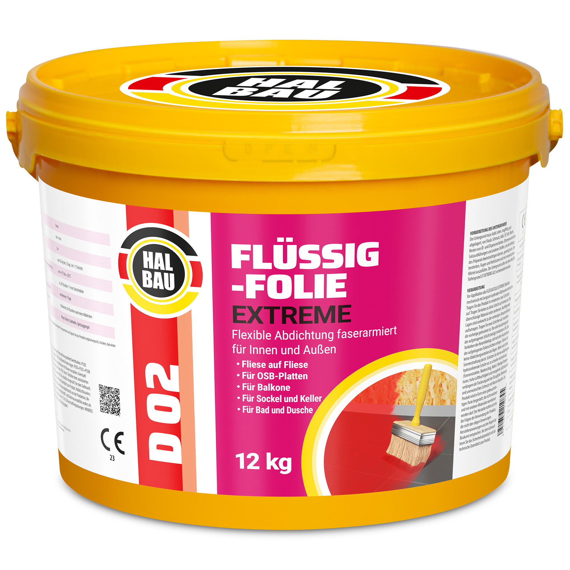 Folia w Płynie do Wewnątrz i na Zewnątrz Elastyczna Izolacja 12Kg Hydroizolacja Łazienki Balkonu HALBAU D02