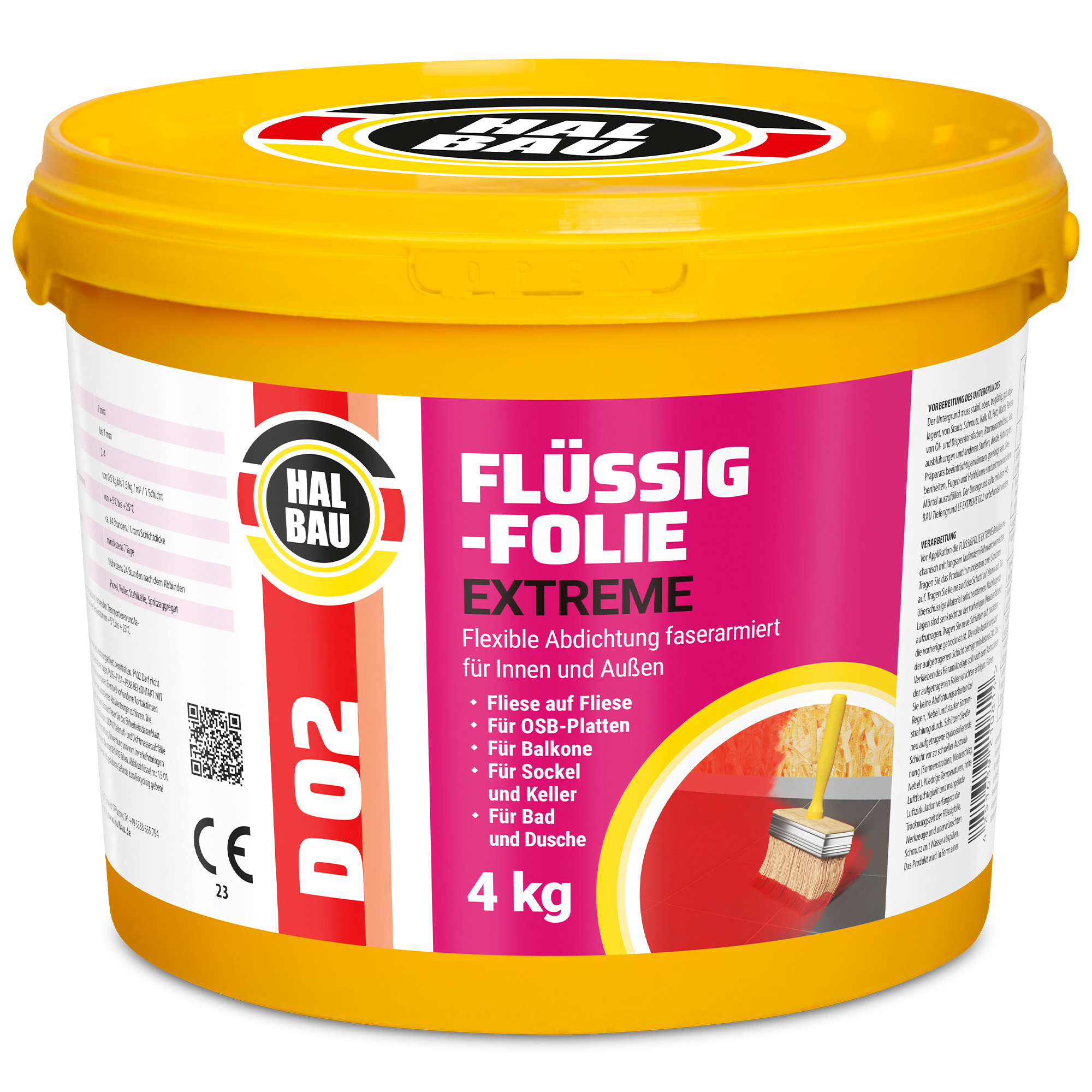 Folia w Płynie do Wewnątrz i na Zewnątrz Elastyczna Izolacja 4Kg Hydroizolacja Łazienki Balkonu HALBAU D02