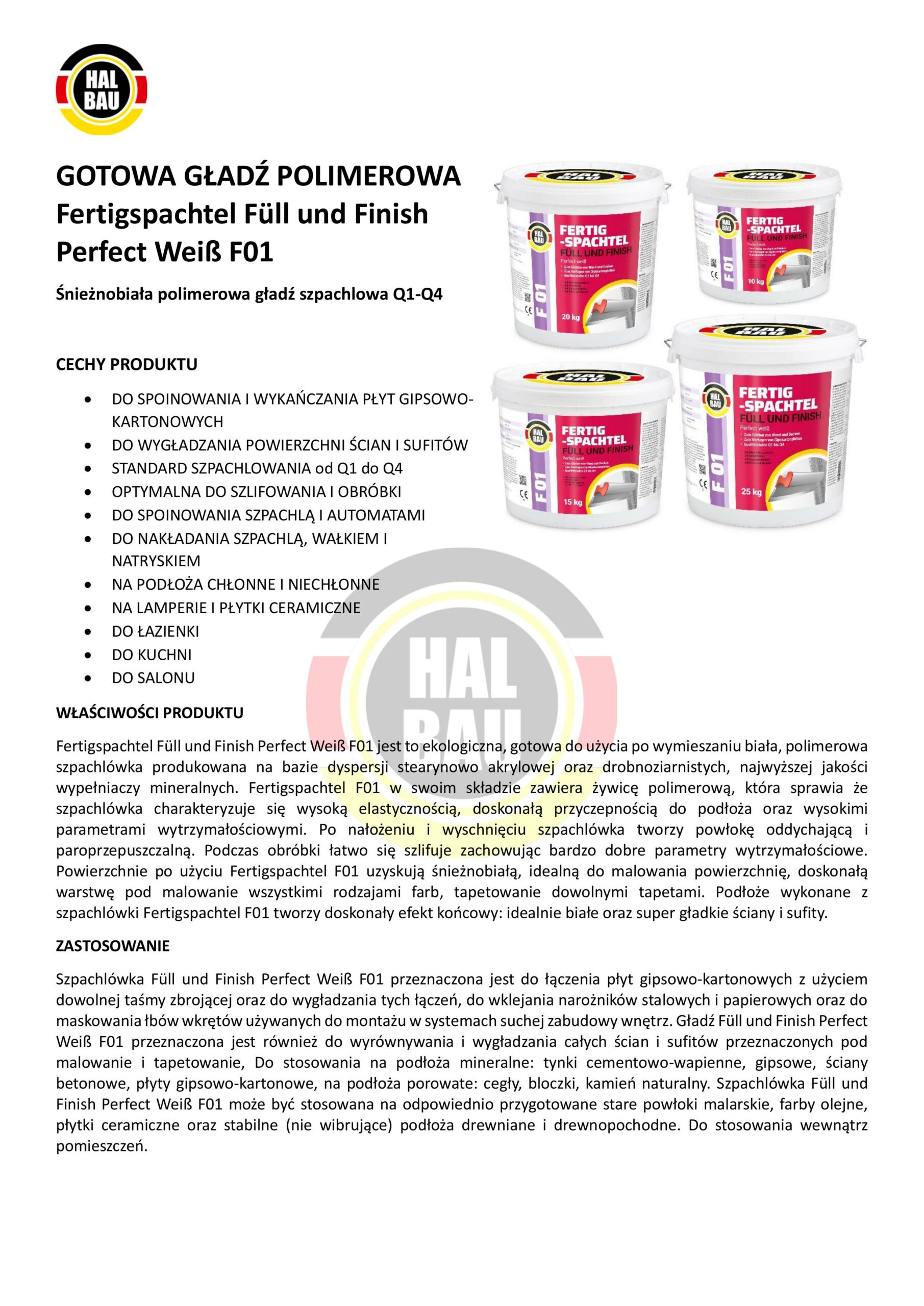 Gotowa Gładź Polimerowa 25 kg Biała do spoinowania płyt G/K wygładzania ścian i sufitów HALBAU F01 - obrazek 6