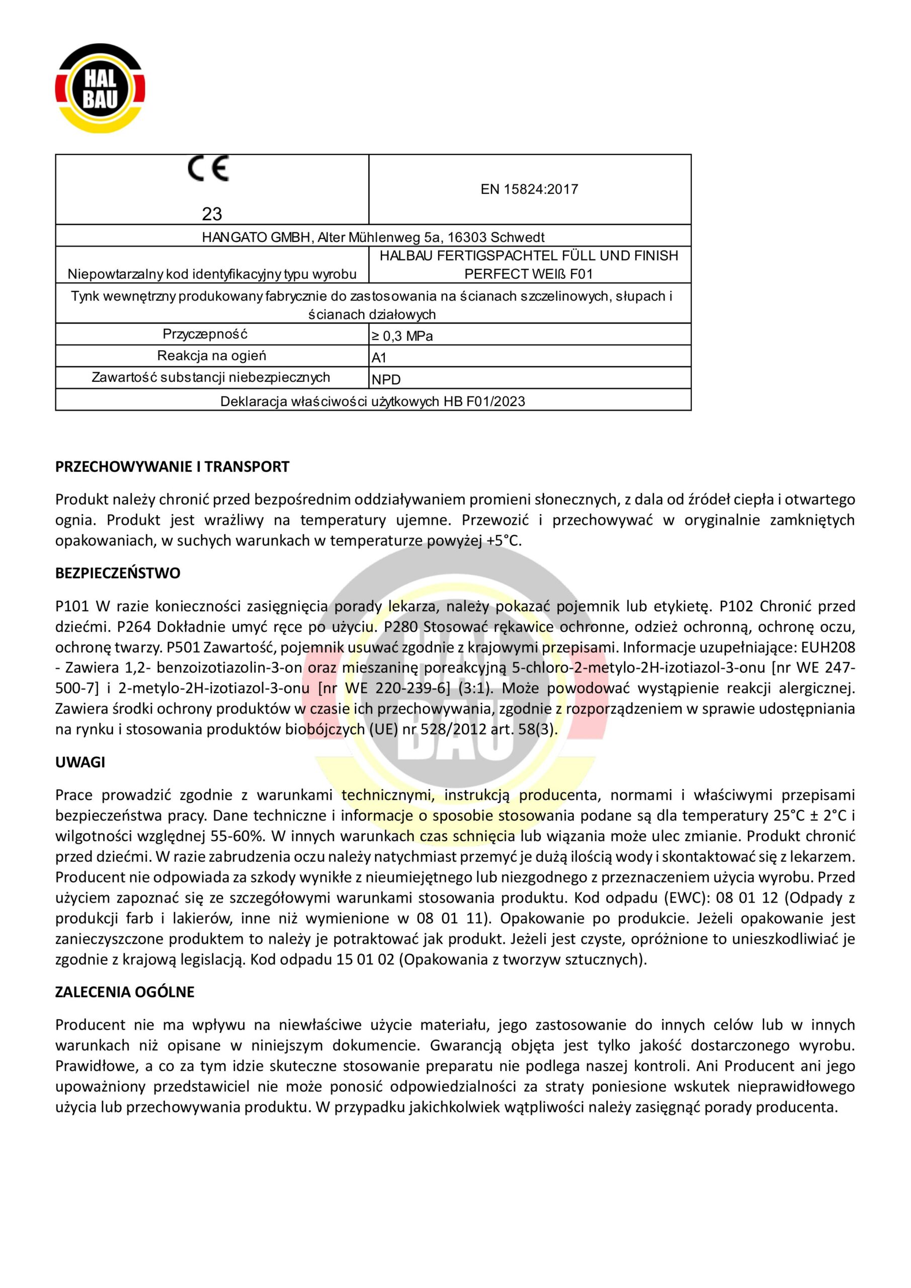 Gotowa Gładź Polimerowa 25 kg Biała do spoinowania płyt G/K wygładzania ścian i sufitów HALBAU F01 - obrazek 8