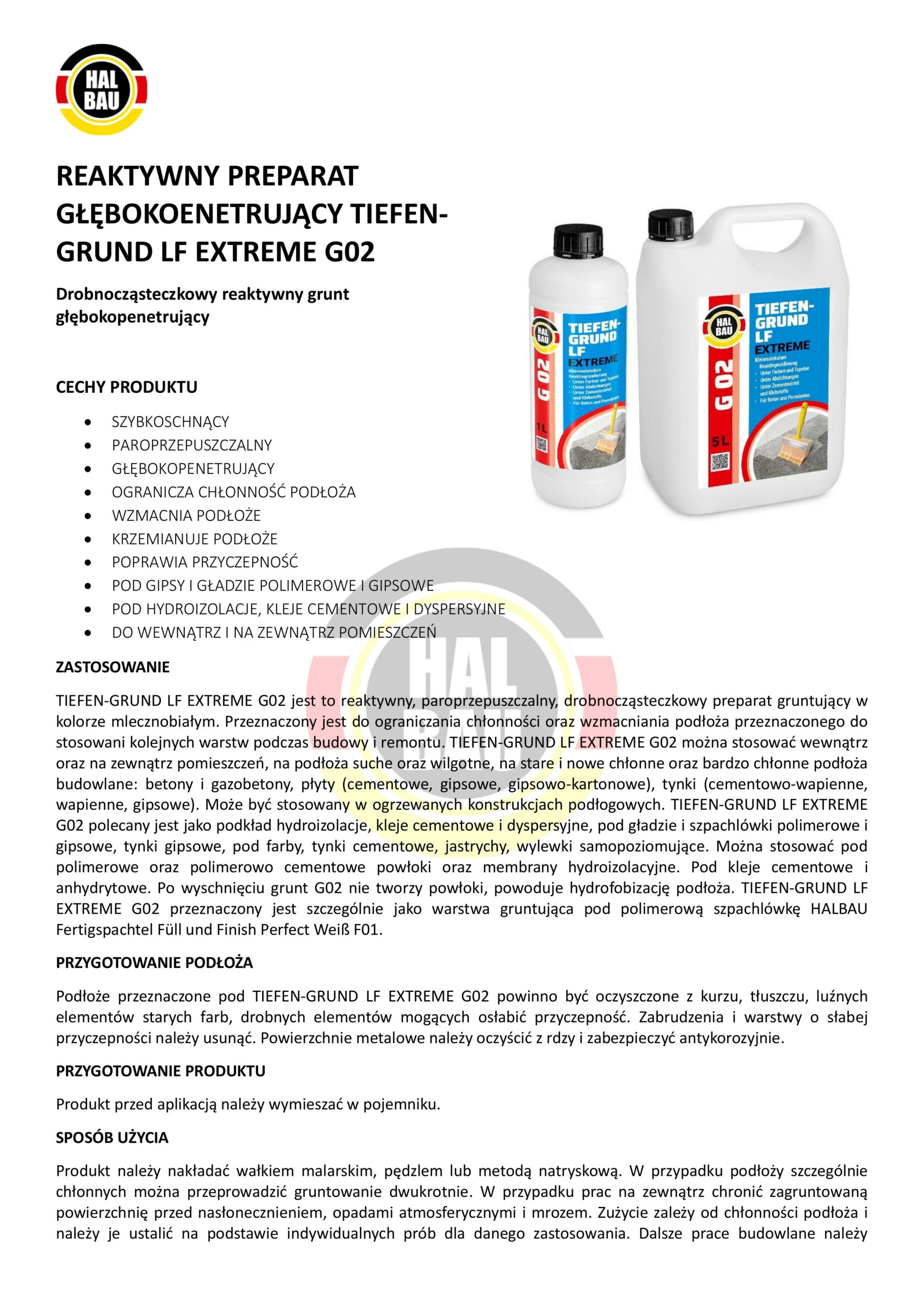 Grunt Głęboko Penetrujący Reaktywny 10L Krzemianujący Szybkoschnący Podkład Środek Gruntujący HALBAU G02 - obrazek 3