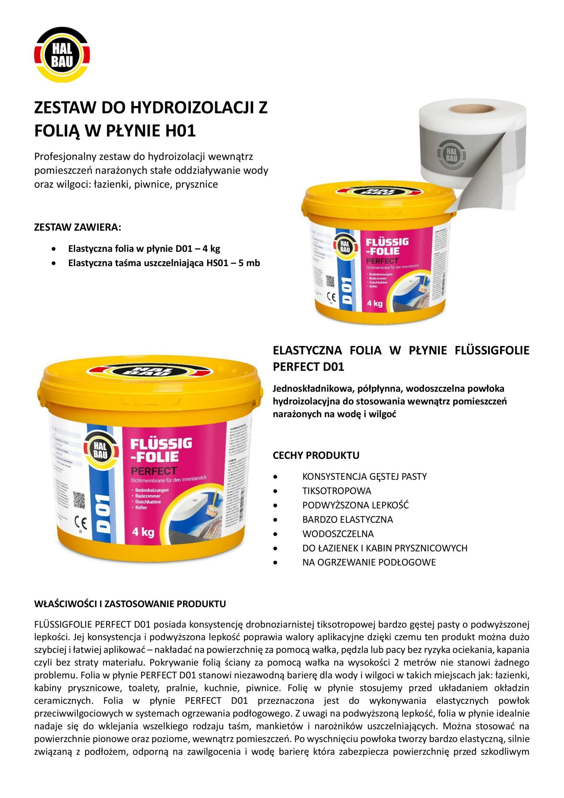 Zestaw do Hydroizolacji Folia w Płynie 4kg Taśma Uszczelniająca 5mb Łazienka Prysznic HALBAU SETH01 - obrazek 8