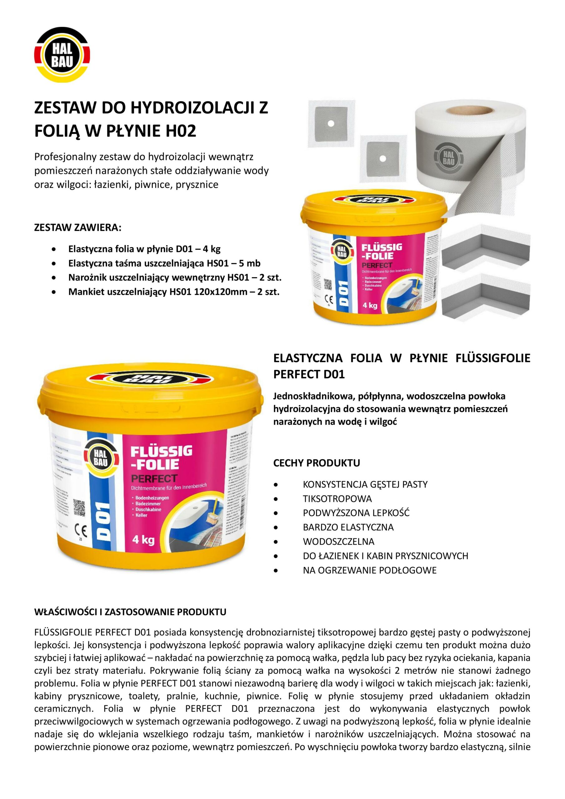 Zestaw do Hydroizolacji Folia w Płynie 4kg Taśma Uszczelniająca 5mb Grunt Łazienka Prysznic HALBAU SETH02 - obrazek 8