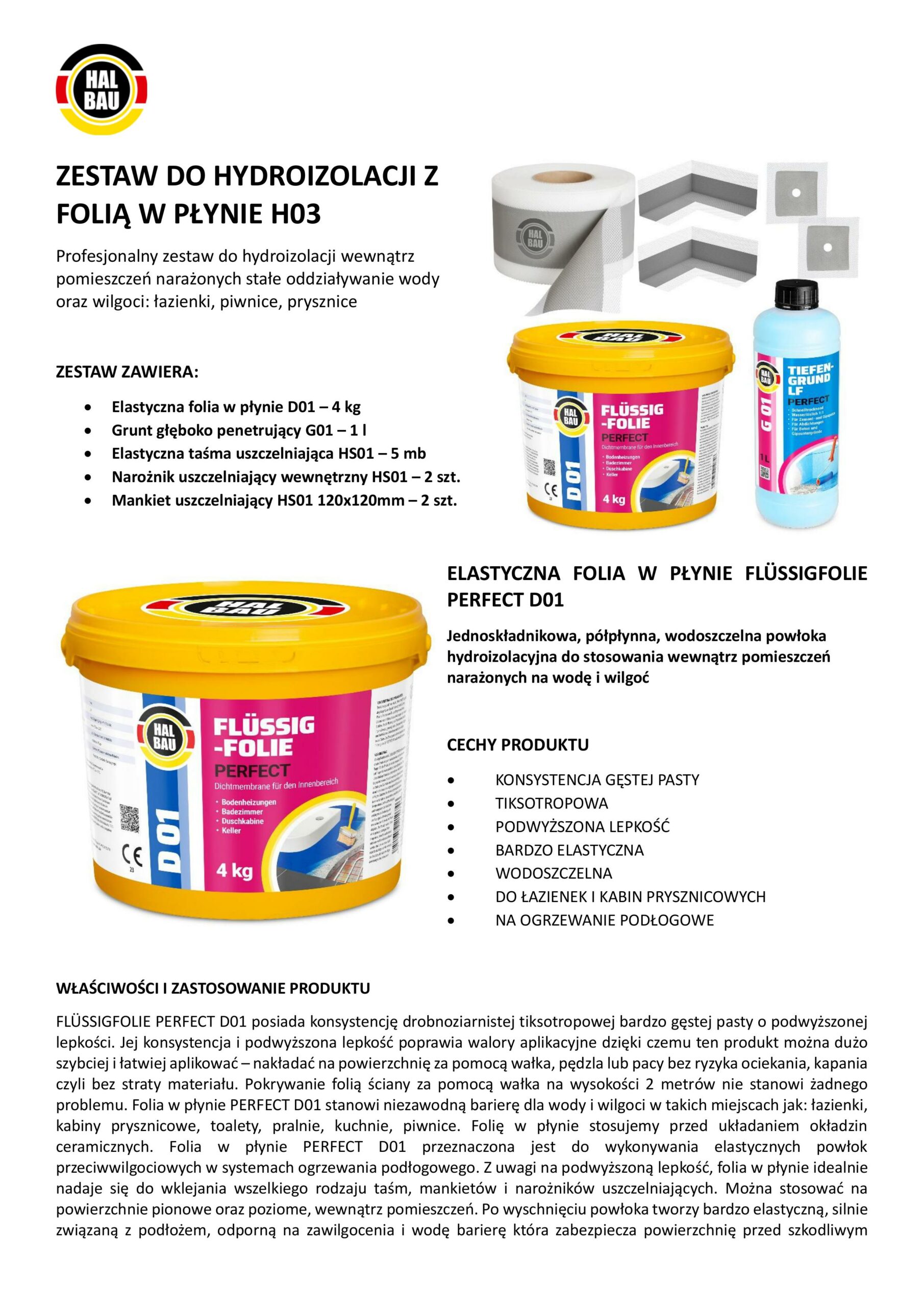 Zestaw do Hydroizolacji Folia w Płynie 4kg Grunt 1L Taśma Uszczelniająca 5mb Grunt Łazienka Prysznic HALBAU SETH03 - obrazek 11