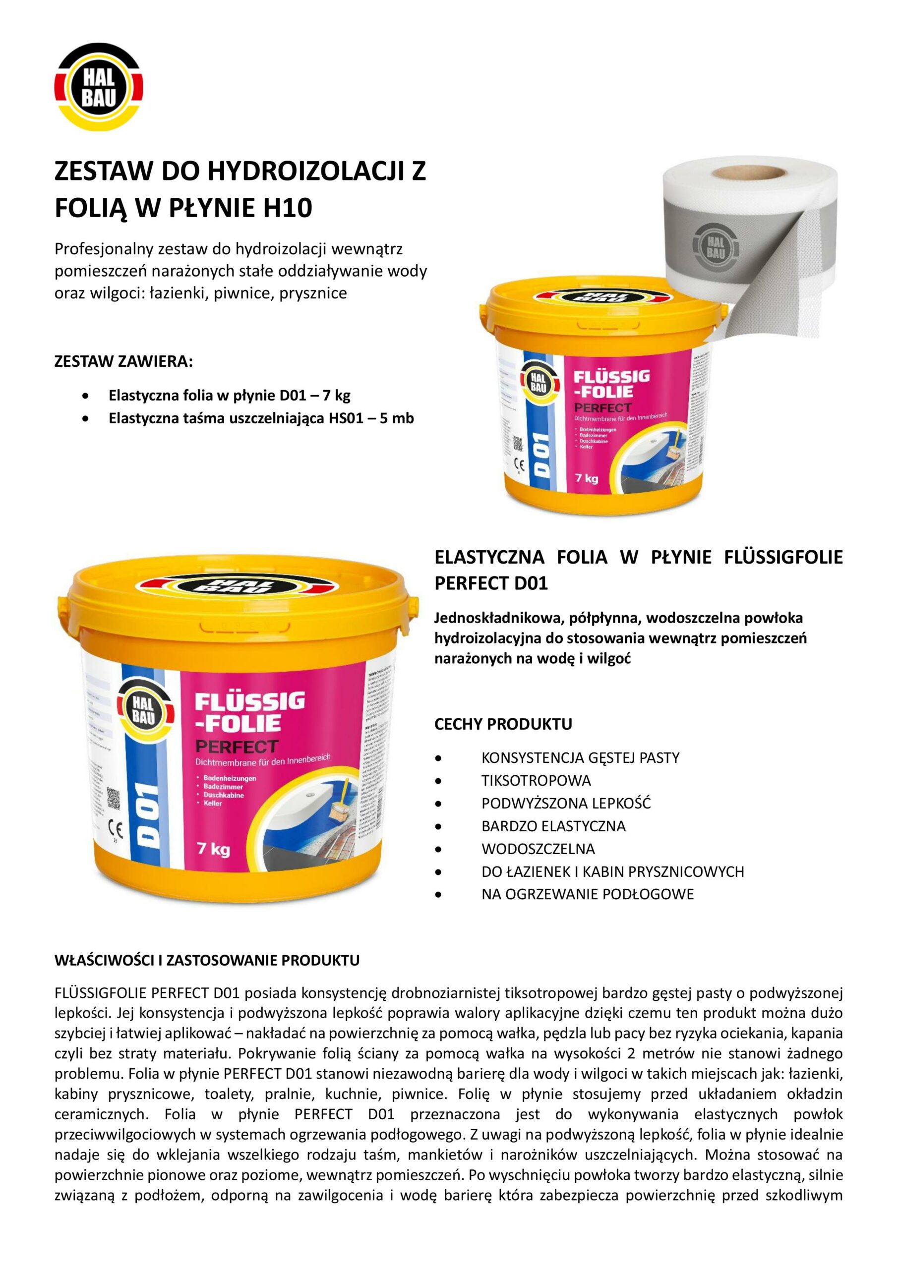 Zestaw do Hydroizolacji Folia w Płynie 7kg Taśma Uszczelniająca 5mb Łazienka Prysznic HALBAU SETH10 - obrazek 8