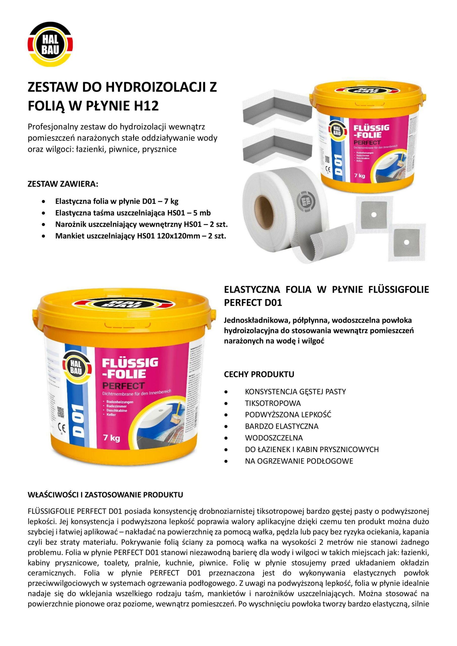 Zestaw do Hydroizolacji Folia w Płynie 7kg Taśma Uszczelniająca 5mb Łazienka Prysznic HALBAU SETH12 - obrazek 10