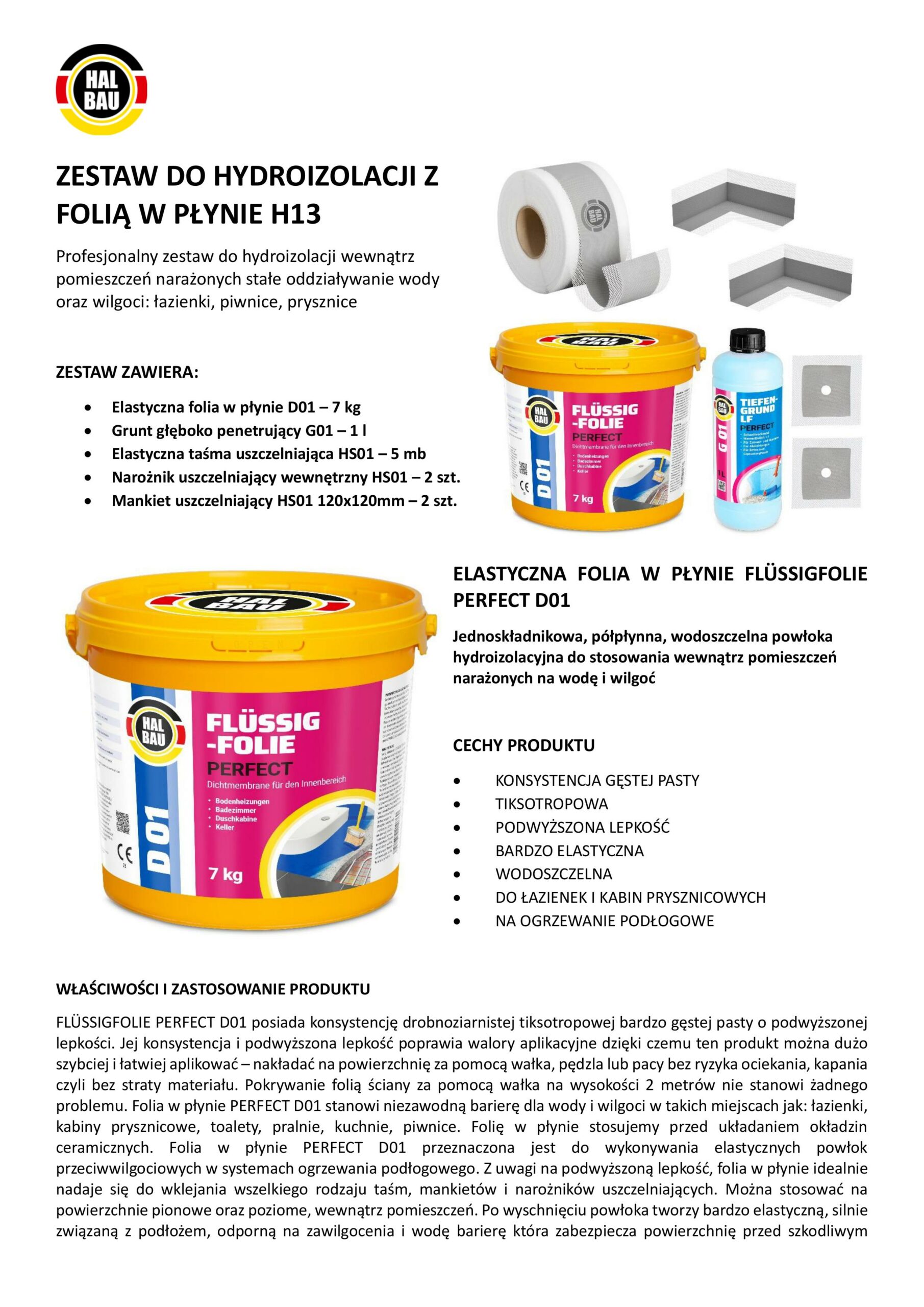 Zestaw do Hydroizolacji Folia w Płynie 7kg Taśma Uszczelniająca 5mb Grunt 1l Łazienka Prysznic HALBAU SETH13 - obrazek 11