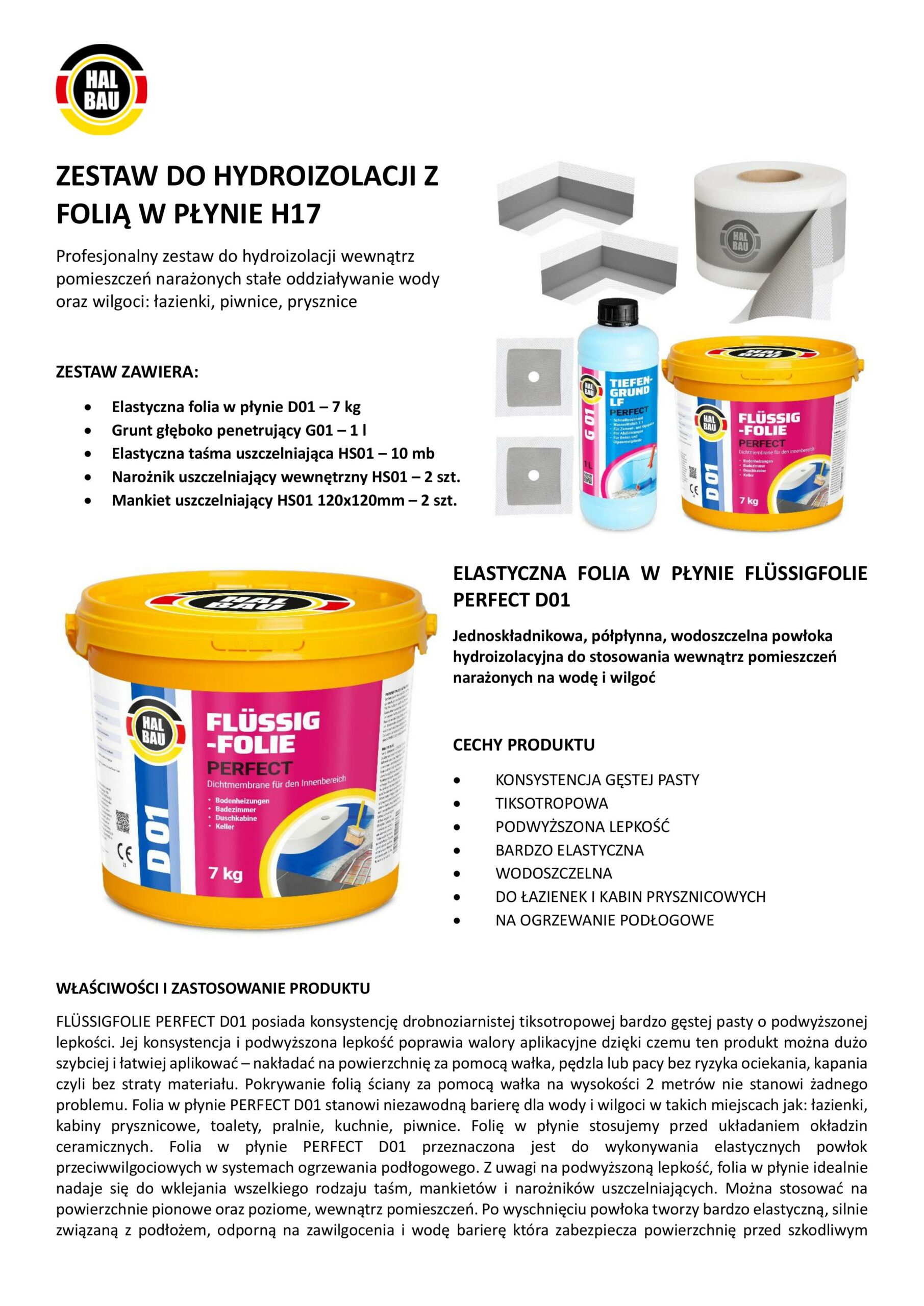 Zestaw do Hydroizolacji Folia w Płynie 7kg Taśma Uszczelniająca 10mb Grunt 1l Łazienka Prysznic HALBAU SETH17 - obrazek 11