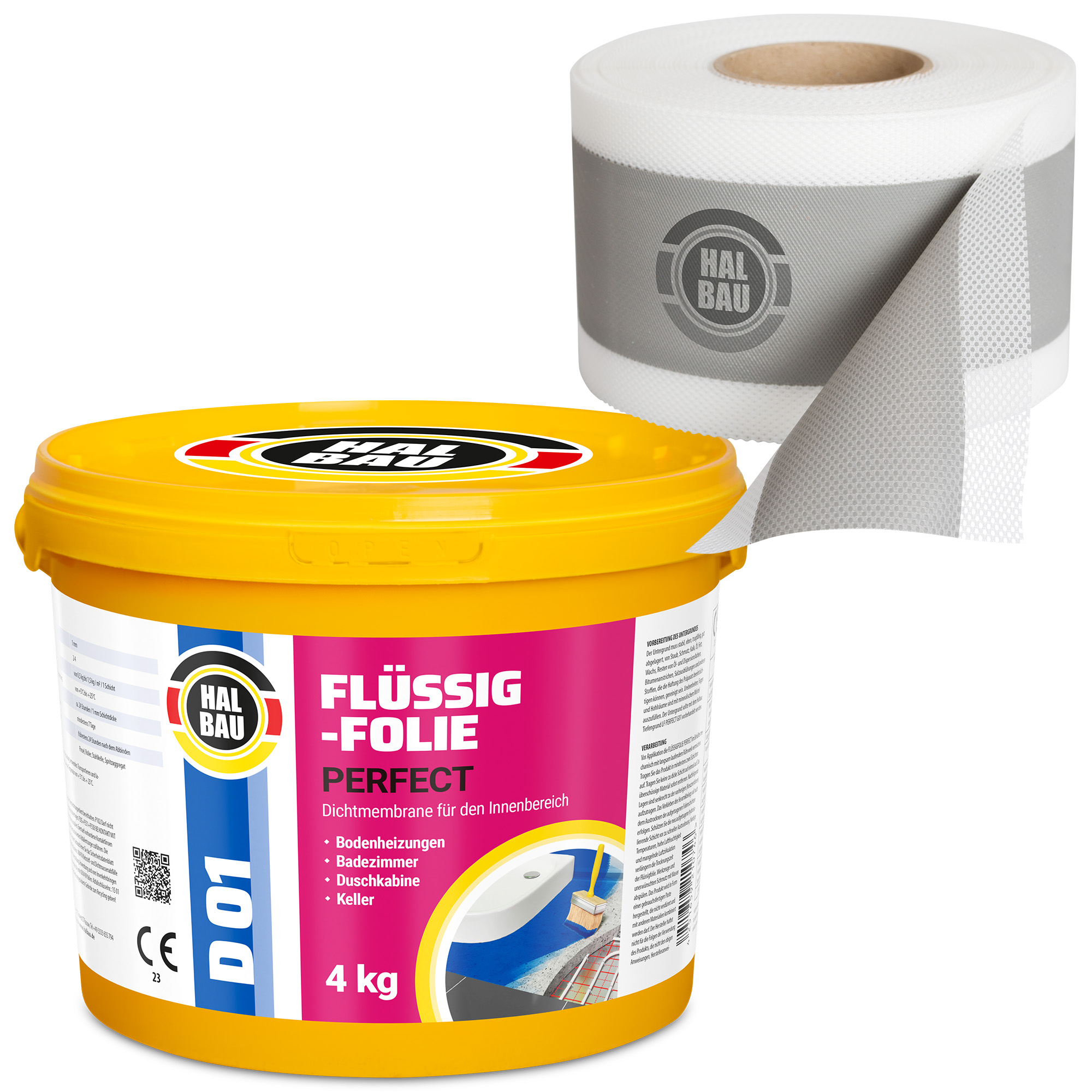 Zestaw do Hydroizolacji Folia w Płynie 4kg Taśma Uszczelniająca 5mb Łazienka Prysznic HALBAU SETH01