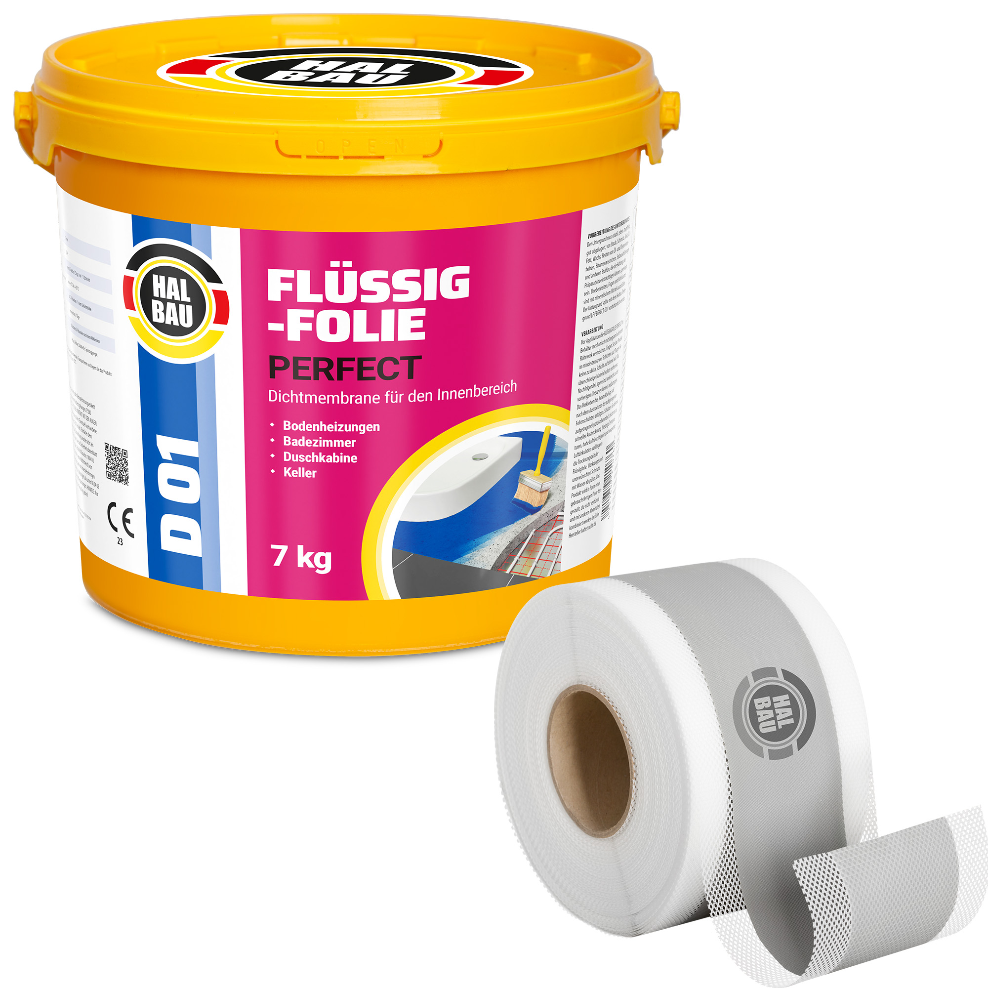 Zestaw do Hydroizolacji Folia w Płynie 7kg Taśma Uszczelniająca 5mb Grunt Łazienka Prysznic HALBAU SETH11