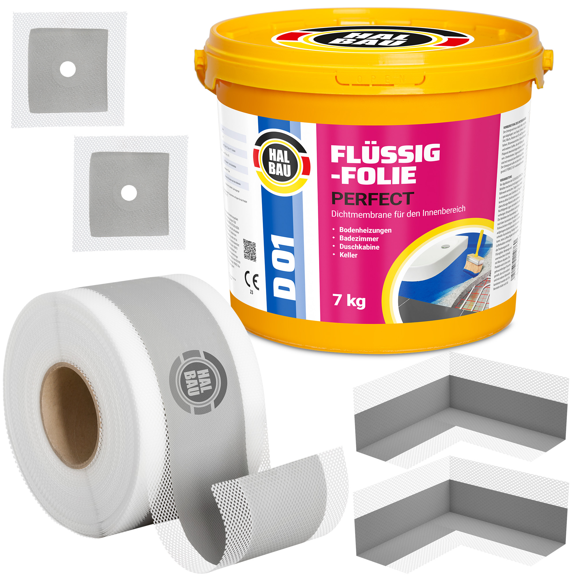 Zestaw do Hydroizolacji Folia w Płynie 7kg Taśma Uszczelniająca 5mb Łazienka Prysznic HALBAU SETH12