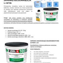 Zestaw do Hydroizolacji Zaprawa Uszczelniająca 2K 10kg Grunt 1L Taśma B04 10m Mankiety, Narożniki LEVEL+ SET26