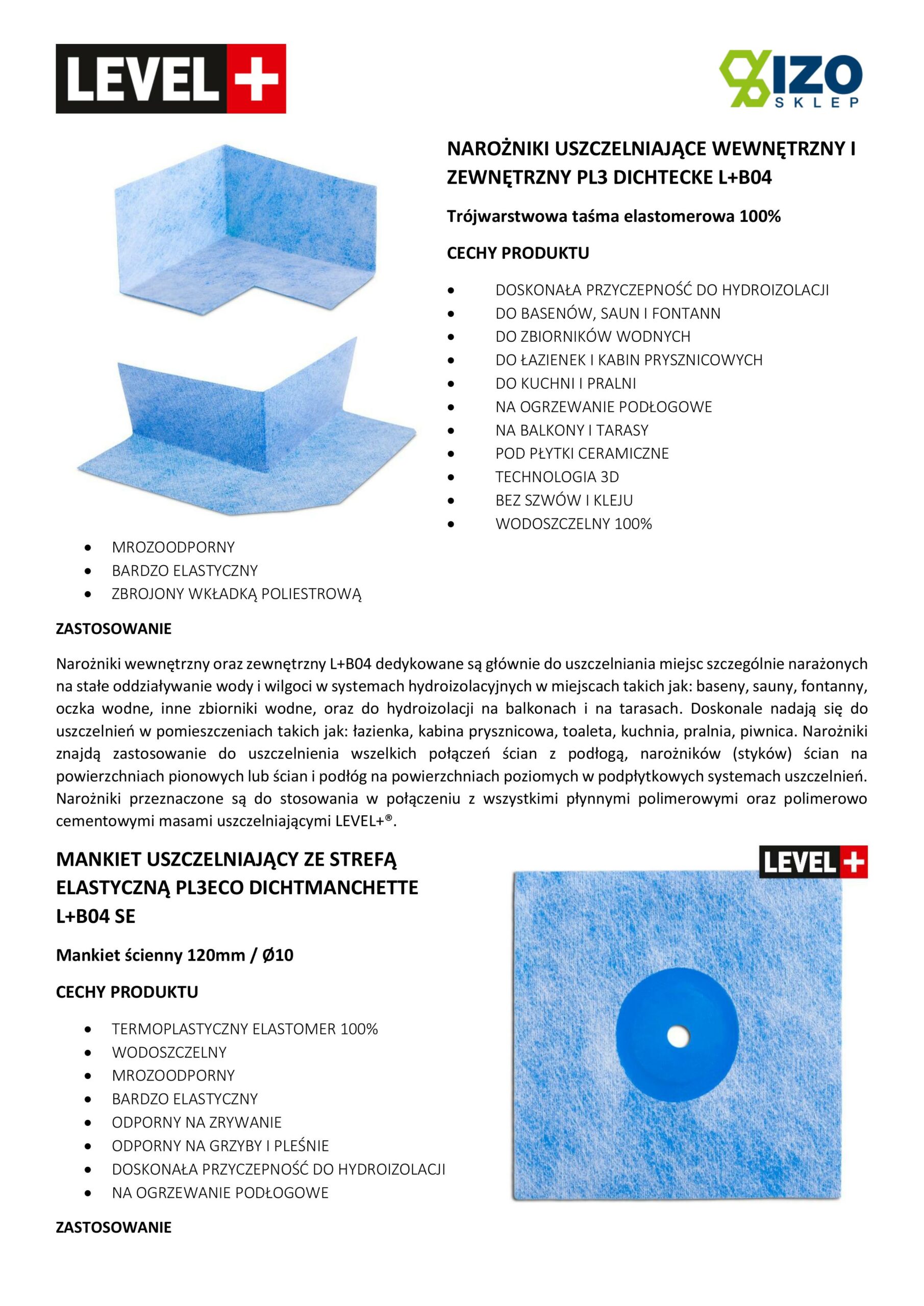 Zestaw do Hydroizolacji Zaprawa Uszczelniająca 2K 20kg Grunt 1L Taśma B04 25m Narożniki, Mankiety LEVEL+ SET29 - obrazek 17