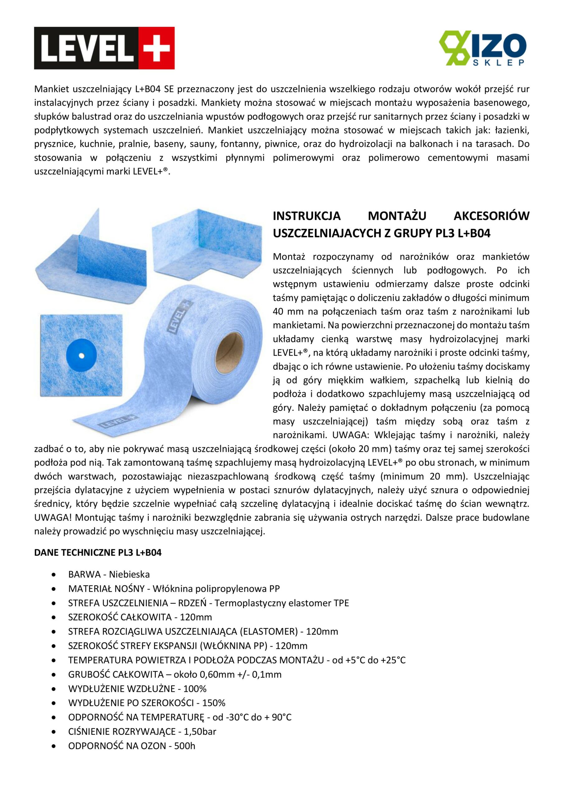 Zestaw do Hydroizolacji Zaprawa Uszczelniająca 2K 20kg Grunt 1L Taśma B04 25m Narożniki, Mankiety LEVEL+ SET29 - obrazek 18