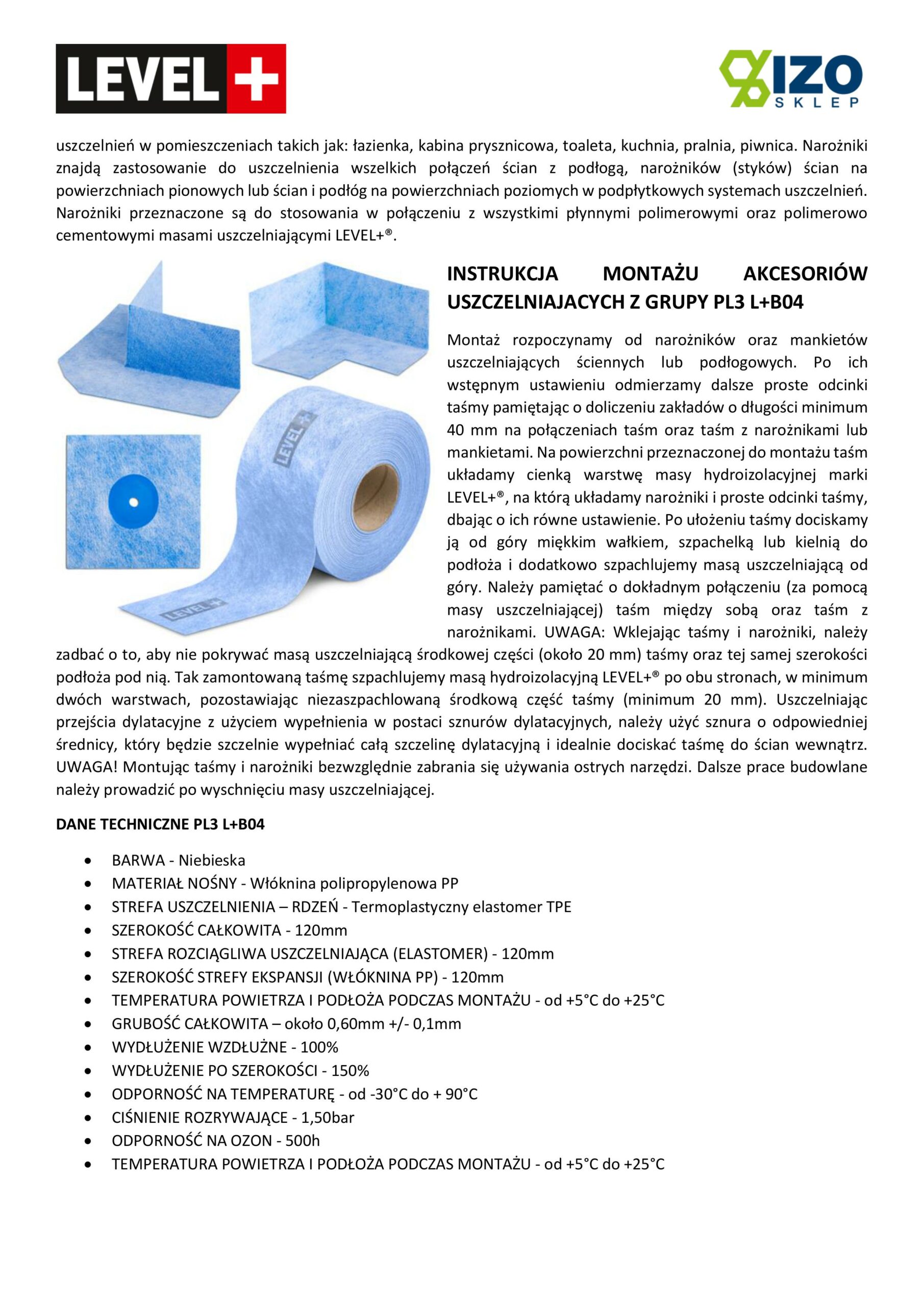 Zestaw do Hydroizolacji Zaprawa Uszczelniająca 2K 20kg Grunt 1L Taśma B04 10m Narożniki LEVEL+ SET30 - obrazek 16