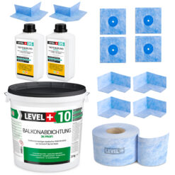 Zestaw do Hydroizolacji Zaprawa Uszczelniająca 2K 20kg Grunt 1L Taśma B04 25m Narożniki, Mankiety LEVEL+ SET29