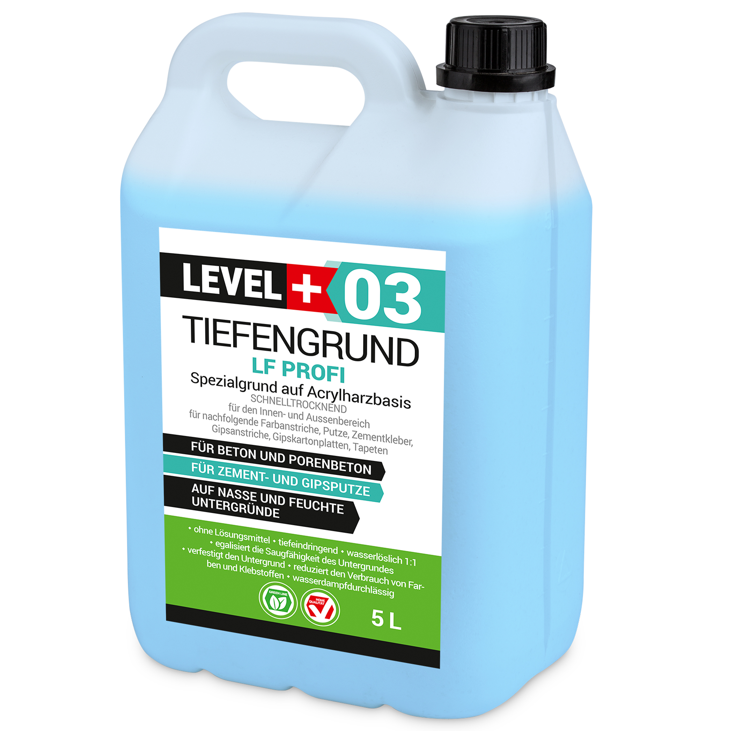 Grunt Głębokopenetrujący LEVEL+ 5L Profesjonalny podkład Środek gruntujący Szybkoschnący Rozcieńczenie 1:1 L+03