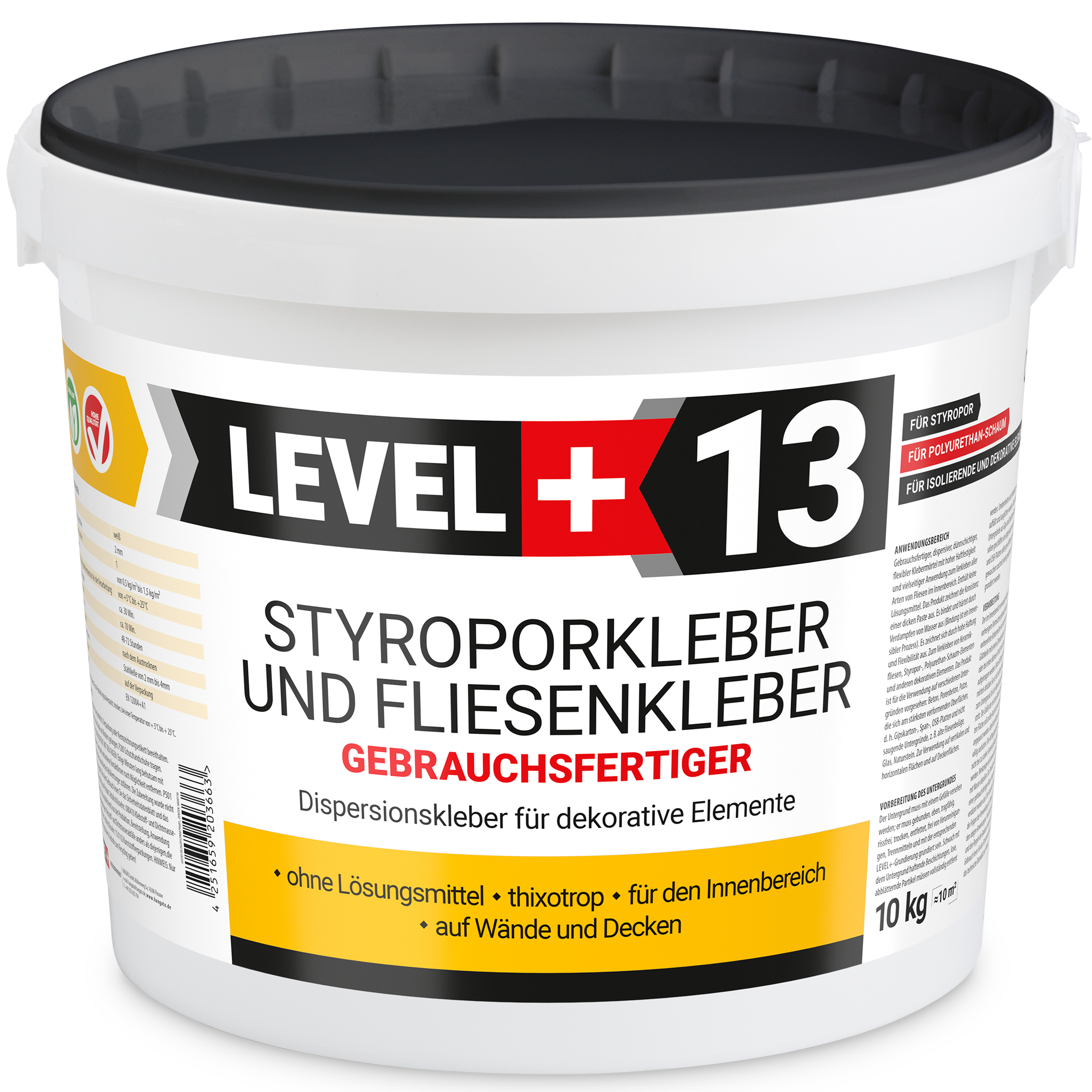 Gotowy Klej do styropianu 10KG Biały Klej do Płytek dekoracyjnych do korka LEVEL+ L+13