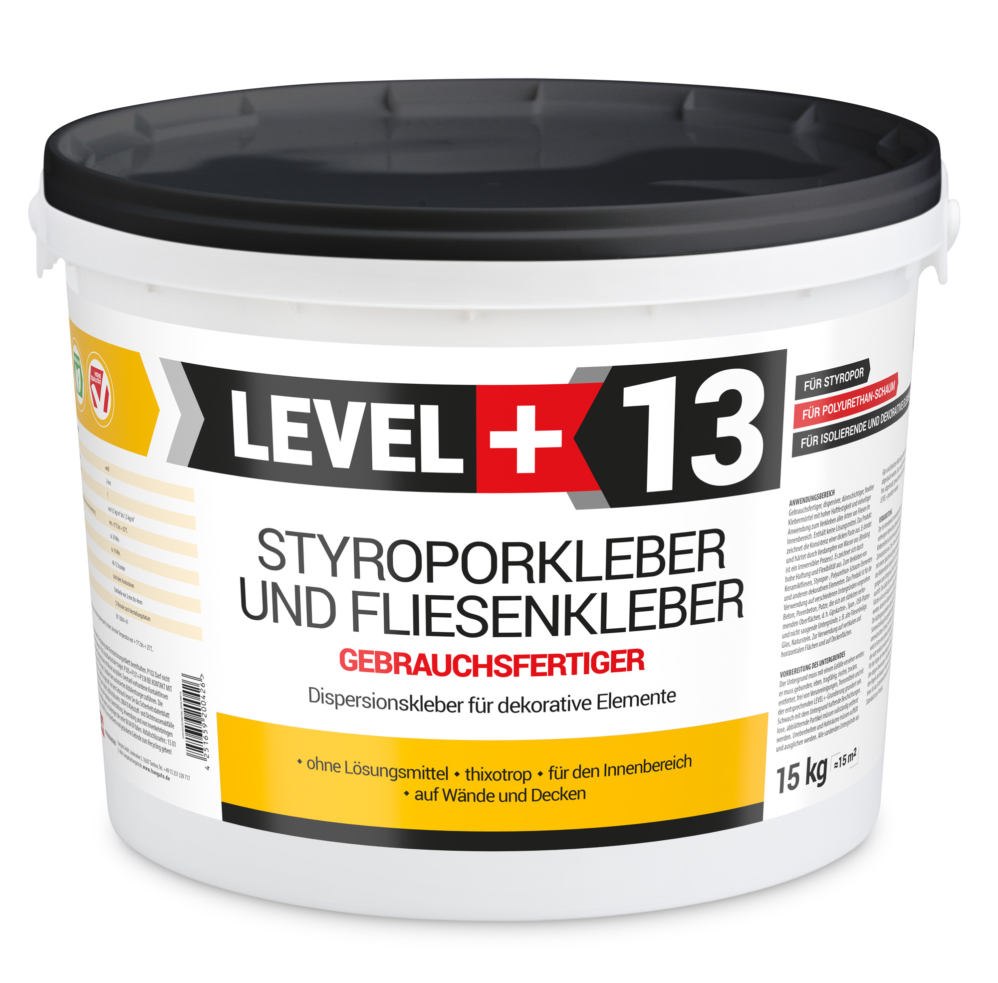 Gotowy Klej do styropianu 15KG Biały Klej do Płytek dekoracyjnych do korka LEVEL+ L+13