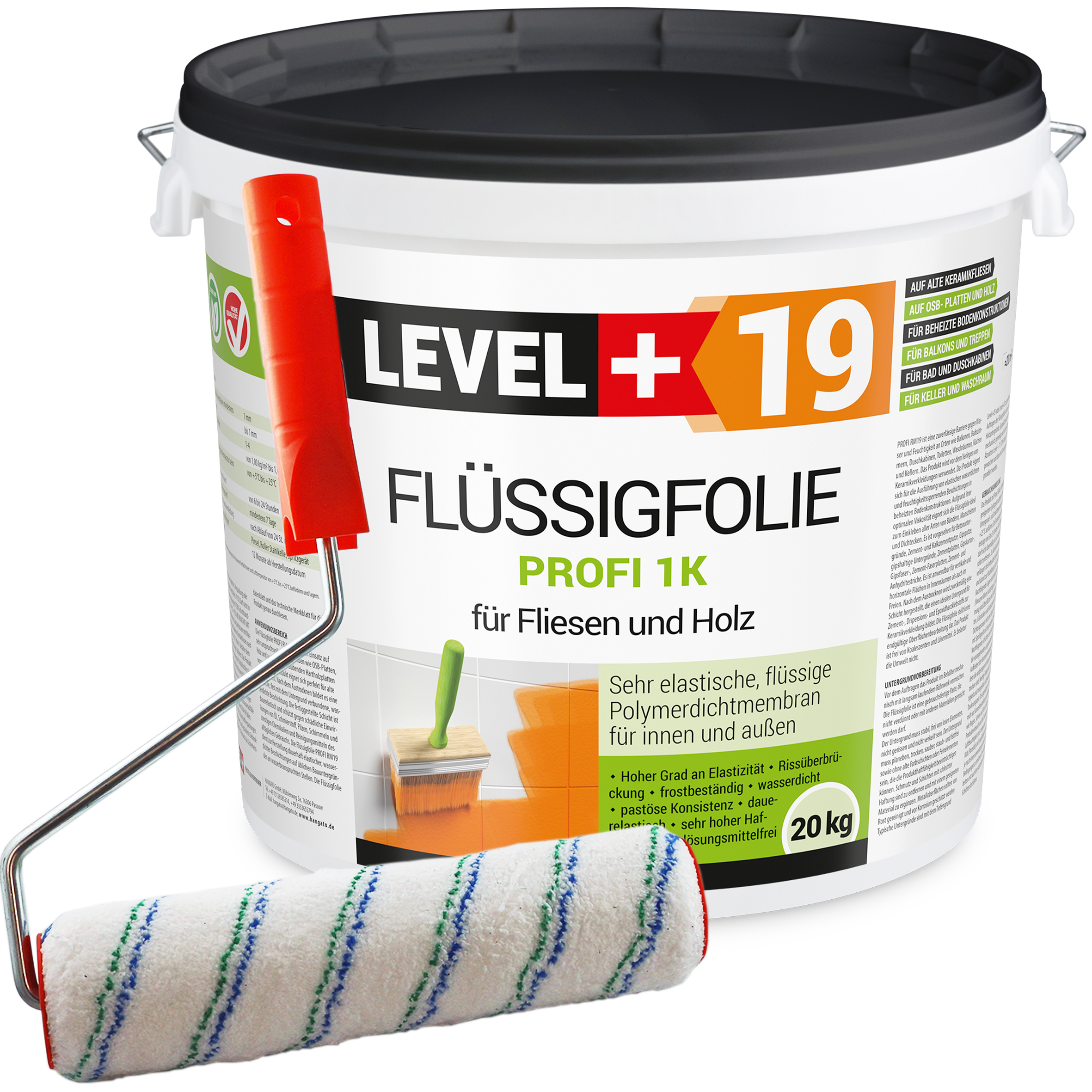 Zestaw Wałek Malarski 25cm + Folia w płynie 20kg Hydroizolacja Balkonu na drewno płytki L+19