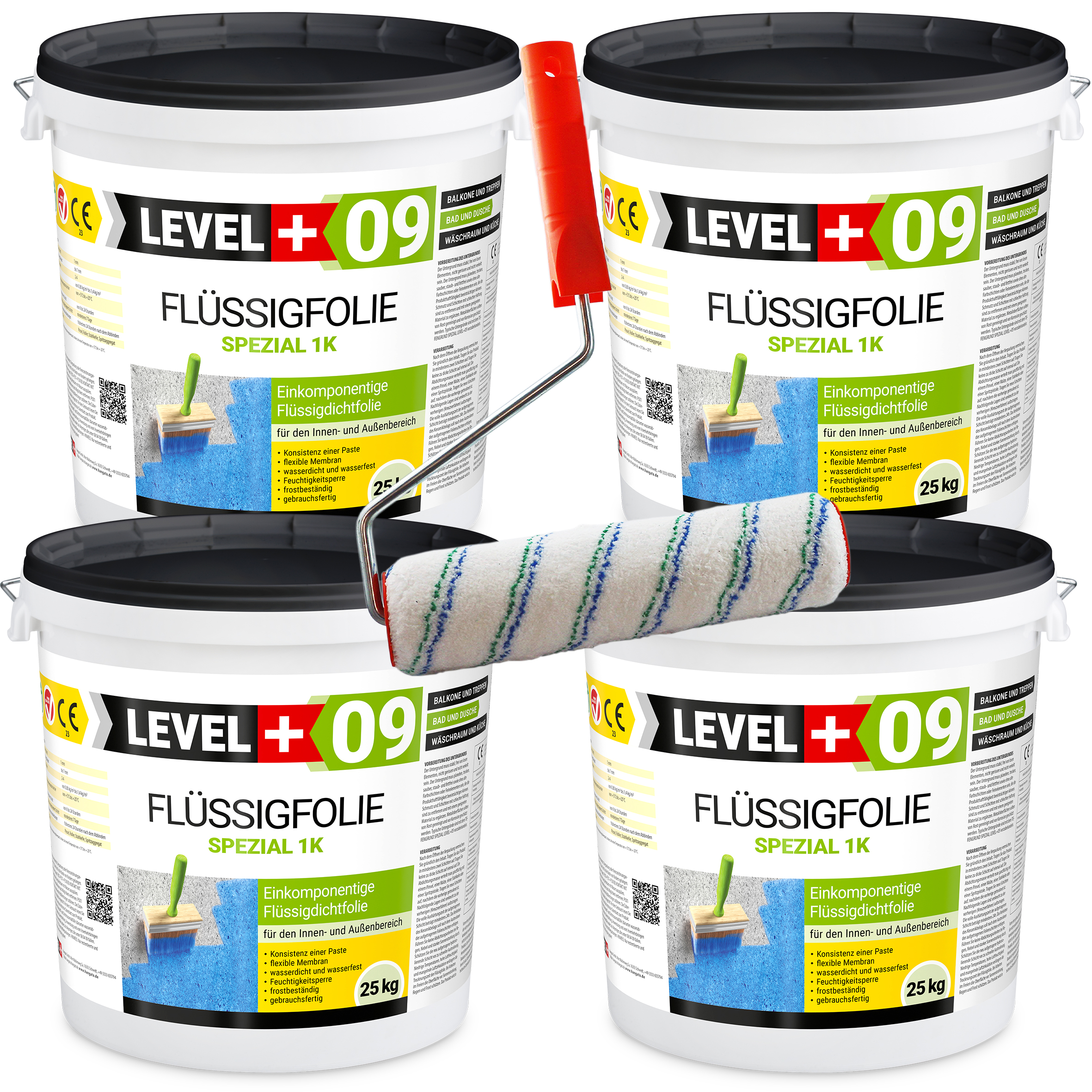 Zestaw Wałek Malarski 25cm + Elastyczna Folia w Płynie Hydroizolacja Balkonu Łazienki 100kg L+09