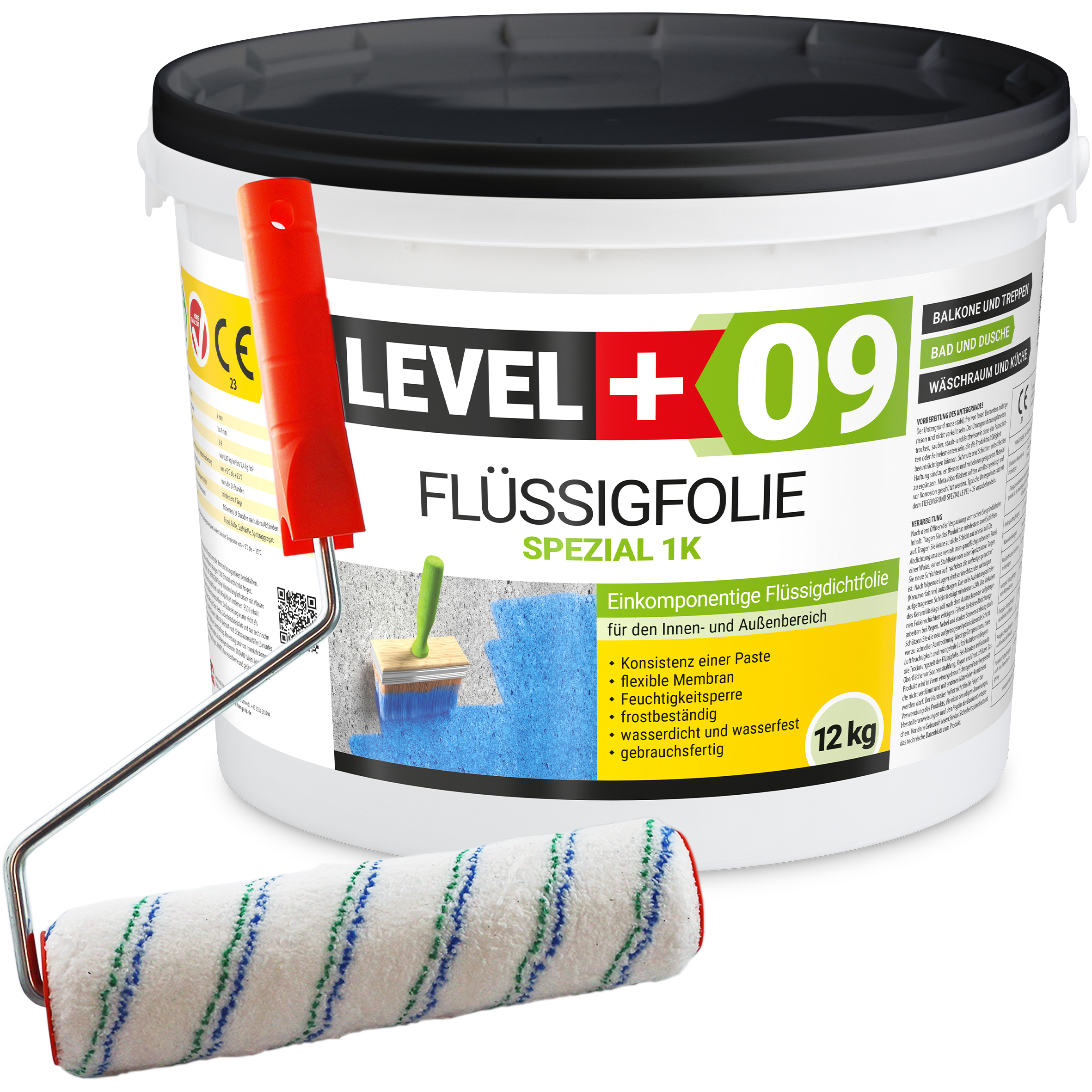 Zestaw Wałek Malarski 25cm + Elastyczna Folia w Płynie Hydroizolacja Balkonu Łazienki 12kg L+09