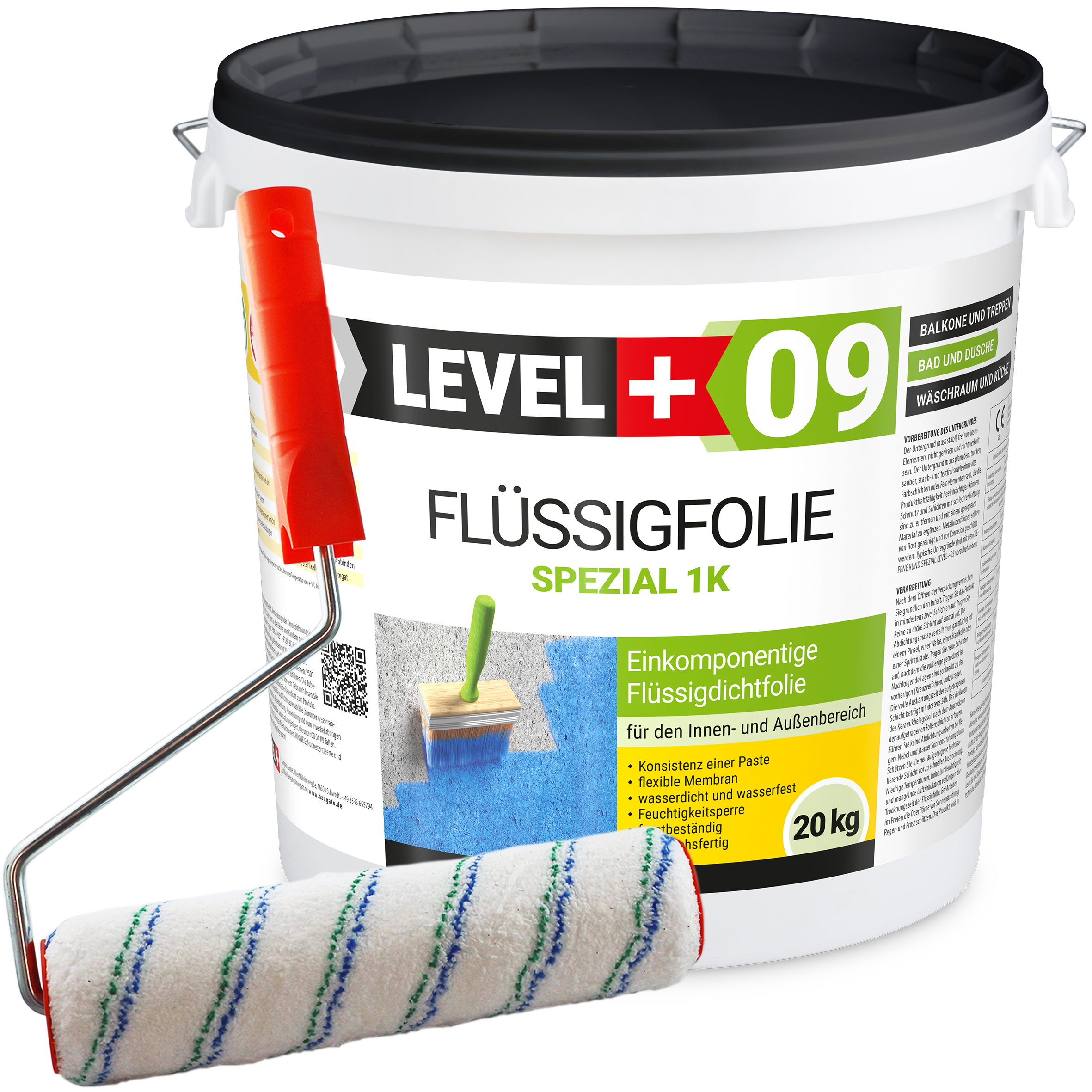 Zestaw Wałek Malarski 25cm + Elastyczna Folia w Płynie Hydroizolacja Balkonu Łazienki 20kg L+09