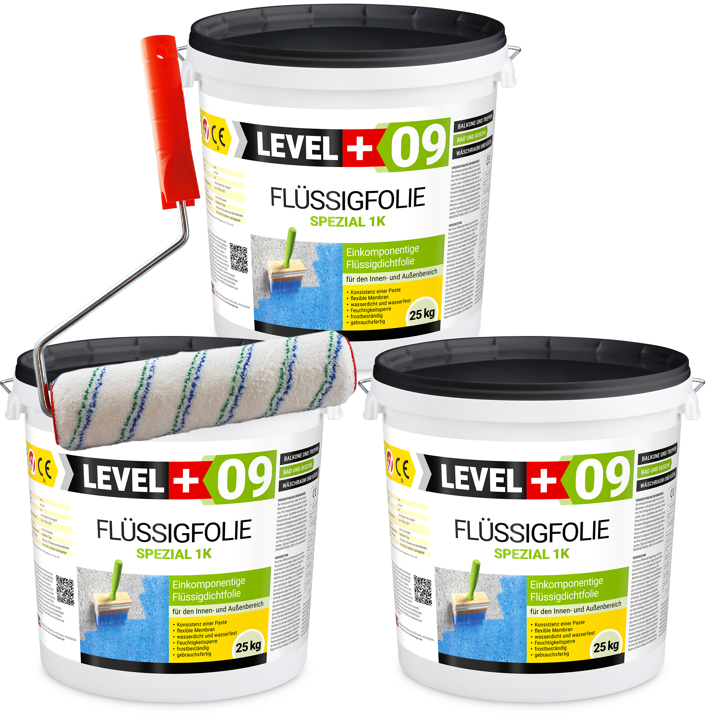 Zestaw Wałek Malarski 25cm + Elastyczna Folia w Płynie Hydroizolacja Balkonu Łazienki 75kg L+09