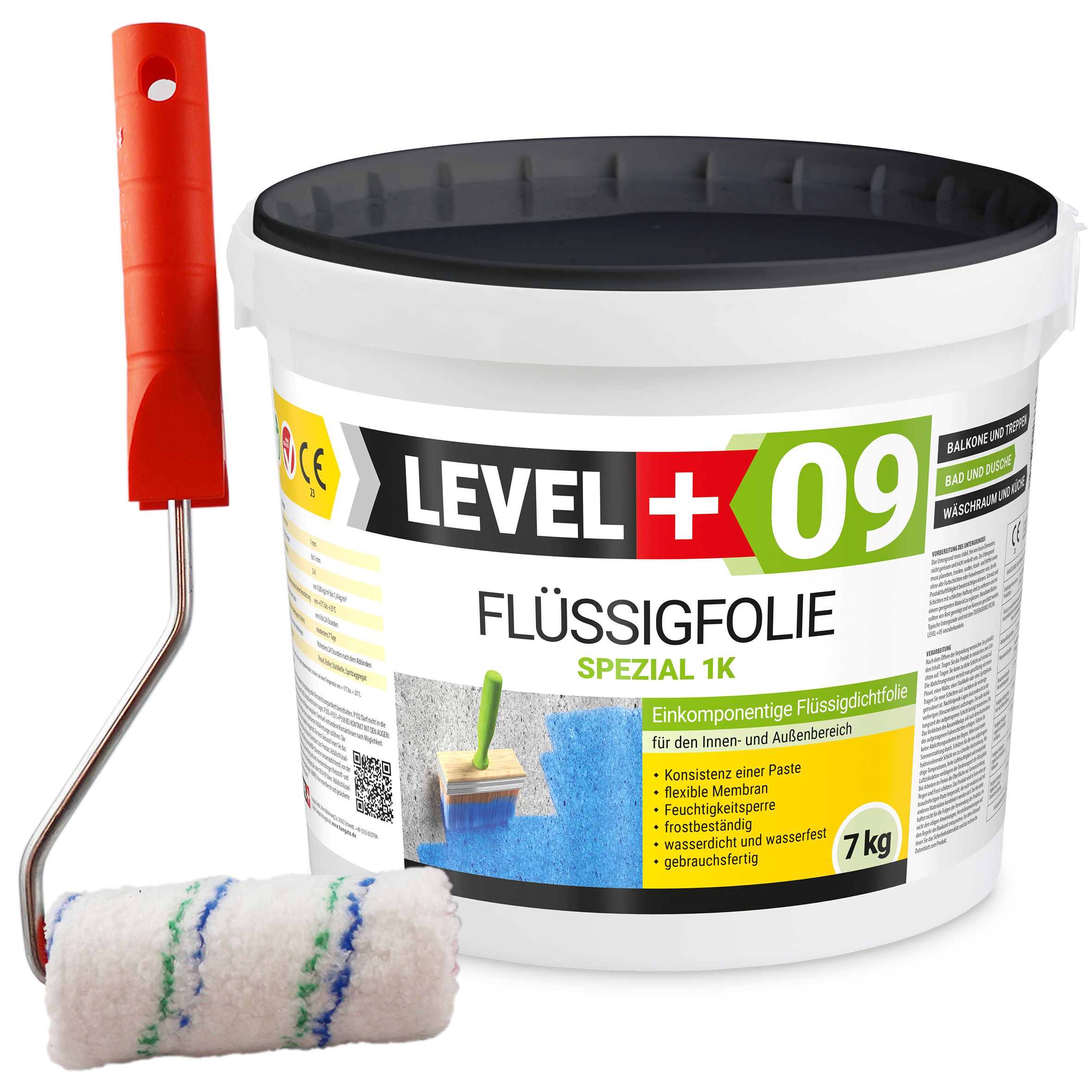 Zestaw Wałek Malarski 10cm + Elastyczna Folia w Płynie Hydroizolacja Balkonu Łazienki 7kg L+09