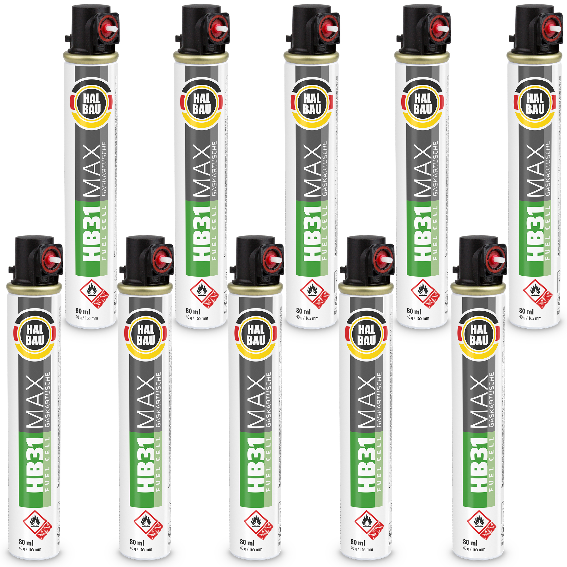 Gaz do Gwoździarek Gazowych 165mm 40g 80ml 10 szt. Nabój do Gwożdziarek Nabój Gazowy Czerwony Zawór HALBAU HB31