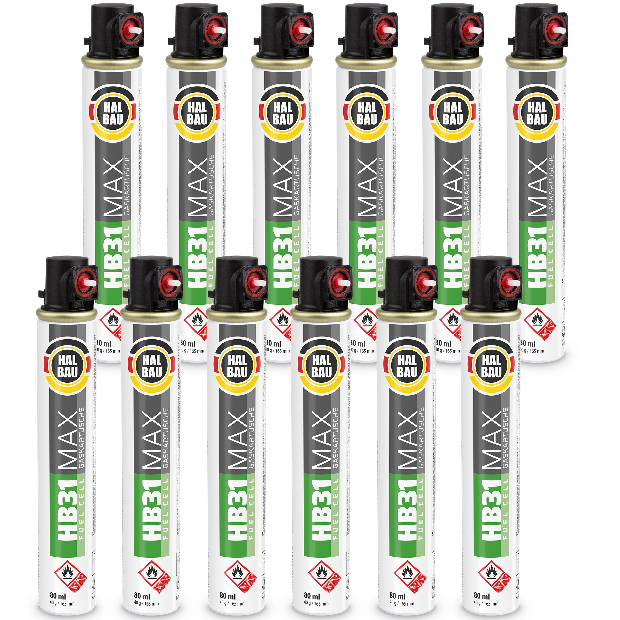 Gaz do Gwoździarek Gazowych 165mm 40g 80ml 12 szt. Nabój do Gwożdziarek Nabój Gazowy Czerwony Zawór HALBAU HB31