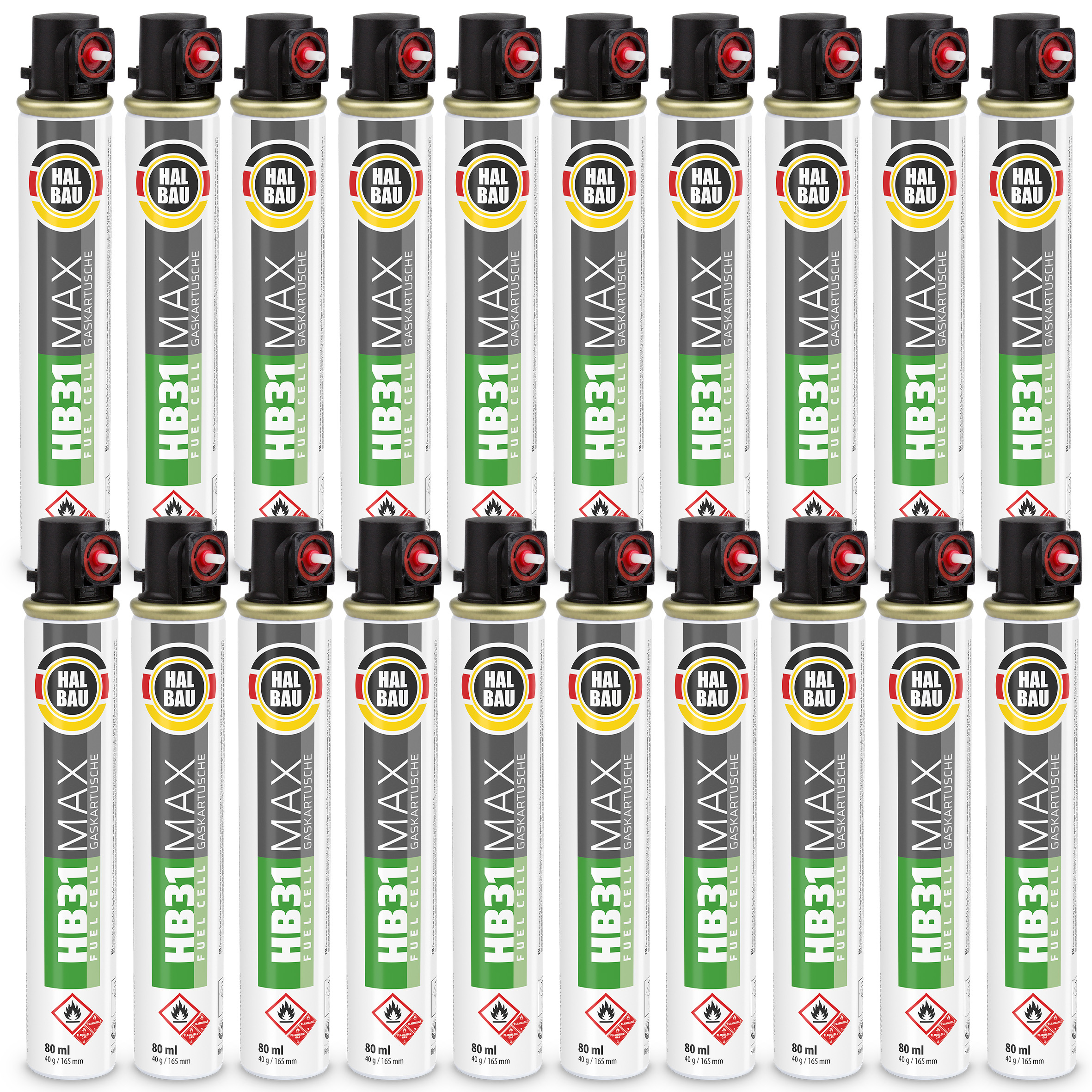 Gaz do Gwoździarek Gazowych 165mm 40g 80ml 20 szt. Nabój do Gwożdziarek Nabój Gazowy Czerwony Zawór HALBAU HB31