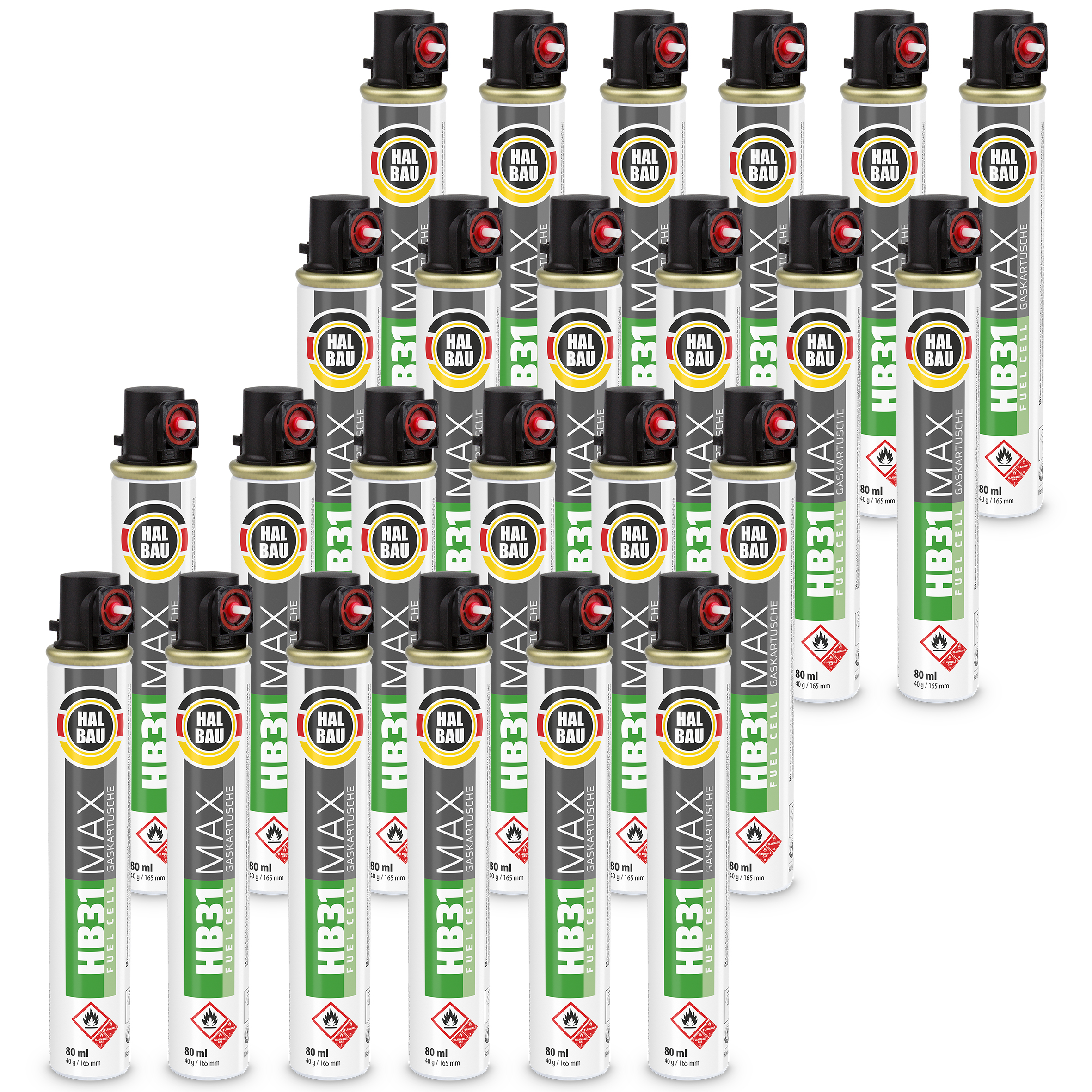 Gaz do Gwoździarek Gazowych 165mm 40g 80ml 24 szt. Nabój do Gwożdziarek Nabój Gazowy Czerwony Zawór HALBAU HB31