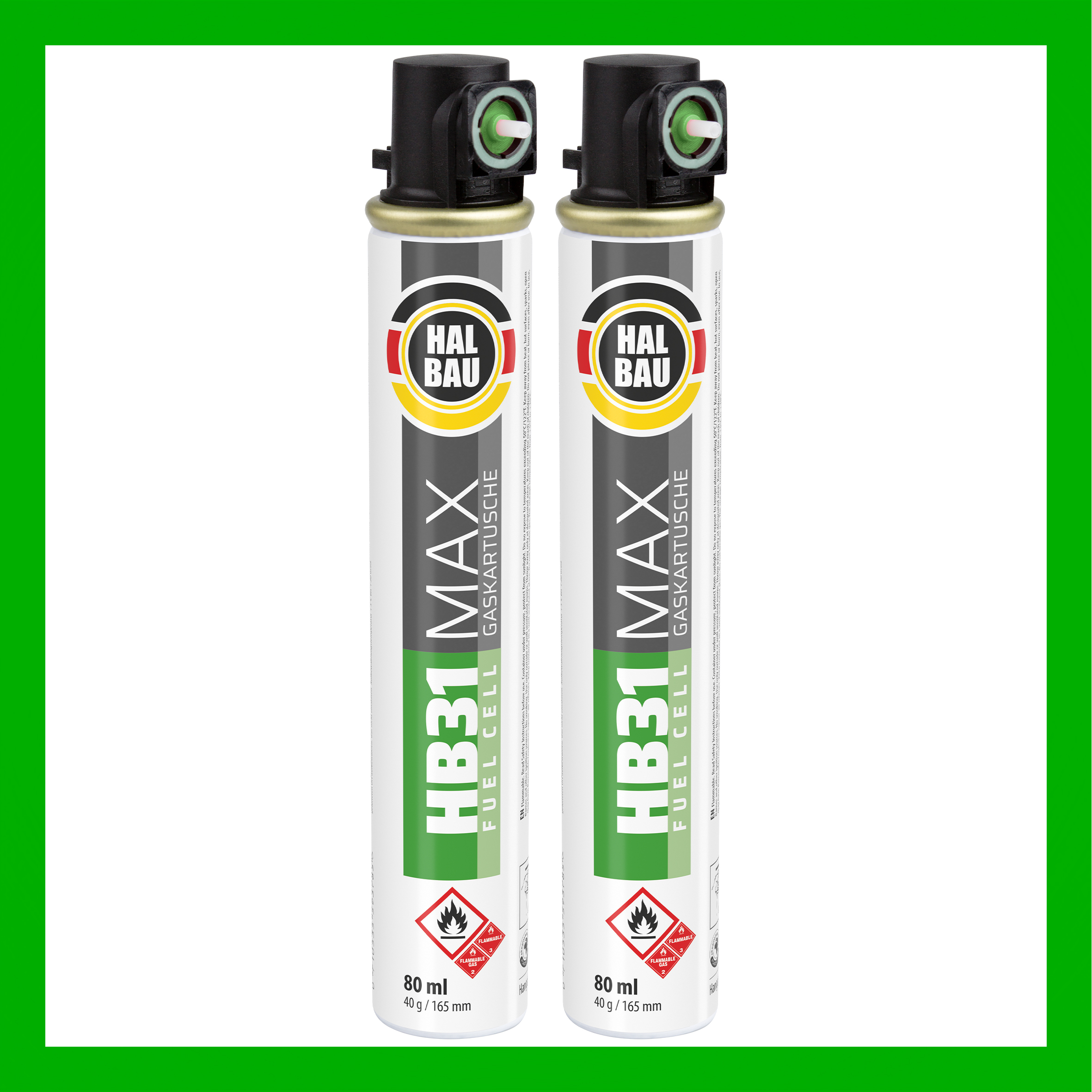Gaz do Gwoździarek Gazowych 165mm 40g 80ml 2 szt. Nabój do Gwożdziarek Nabój Gazowy Zielony Zawór HALBAU HB31