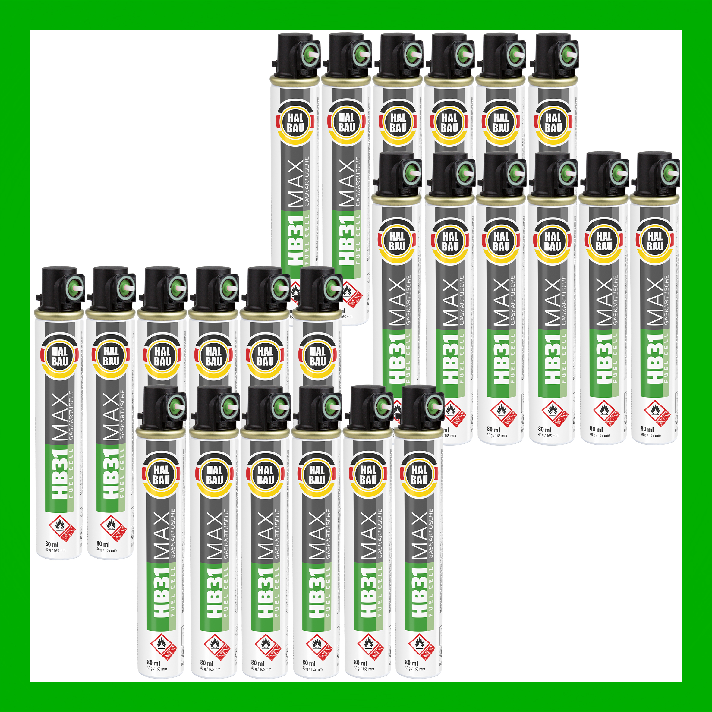 Gaz do Gwoździarek Gazowych 165mm 40g 80ml 24 szt. Nabój do Gwożdziarek Nabój Gazowy Zielony Zawór HALBAU HB31