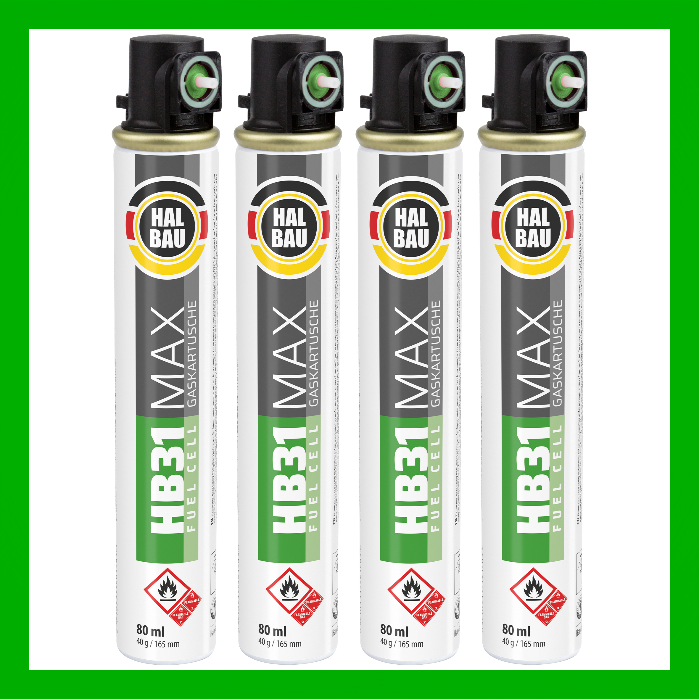 Gaz do Gwoździarek Gazowych 165mm 40g 80ml 4 szt. Nabój do Gwożdziarek Nabój Gazowy Zielony Zawór HALBAU HB31