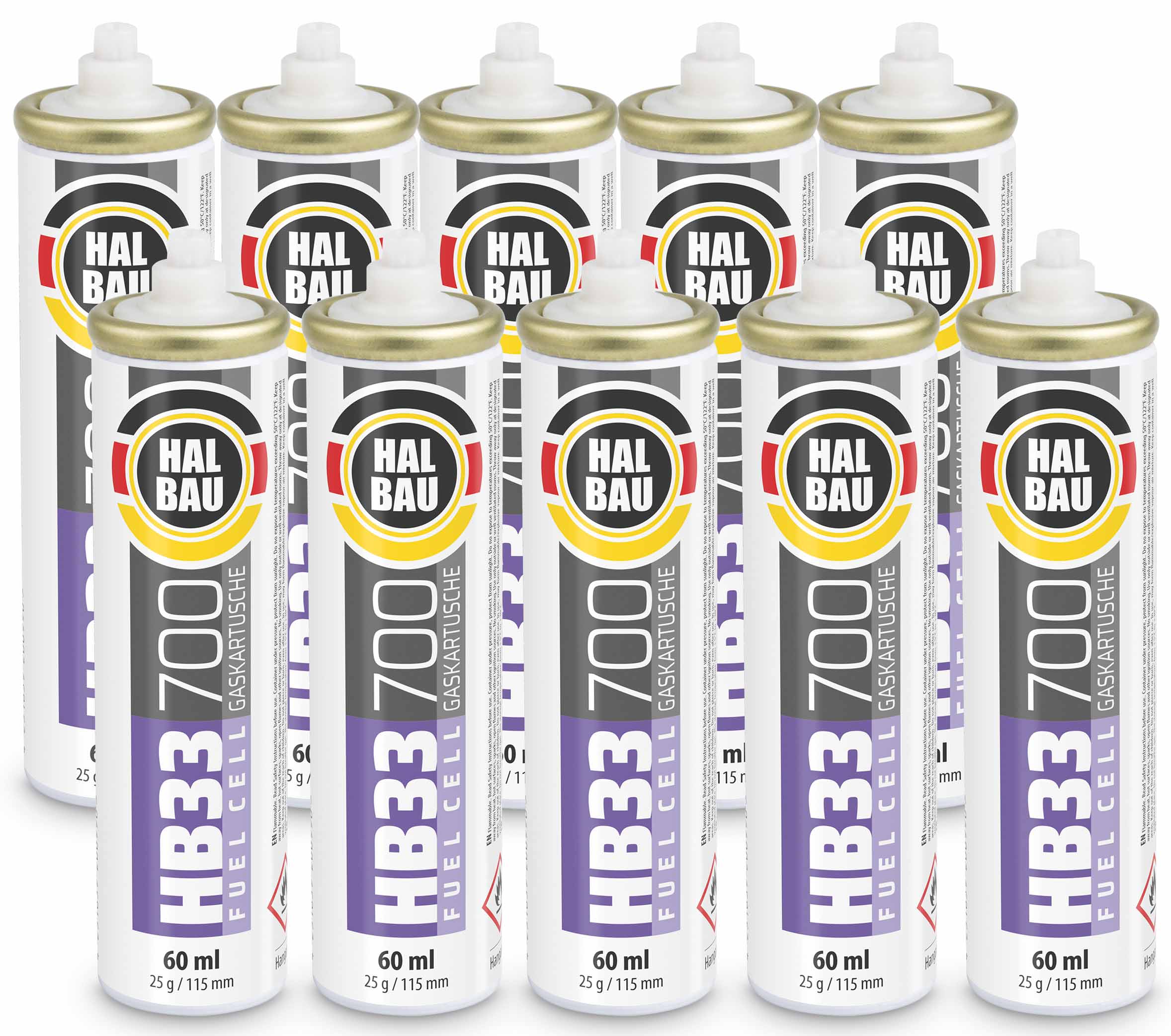 Gaz do Osadzaków i Gwoździarek Gazowych 115mm 56ml 28g 10 szt. Nabój do Gwożdziarek Nabój Gazowy HALBAU HB33