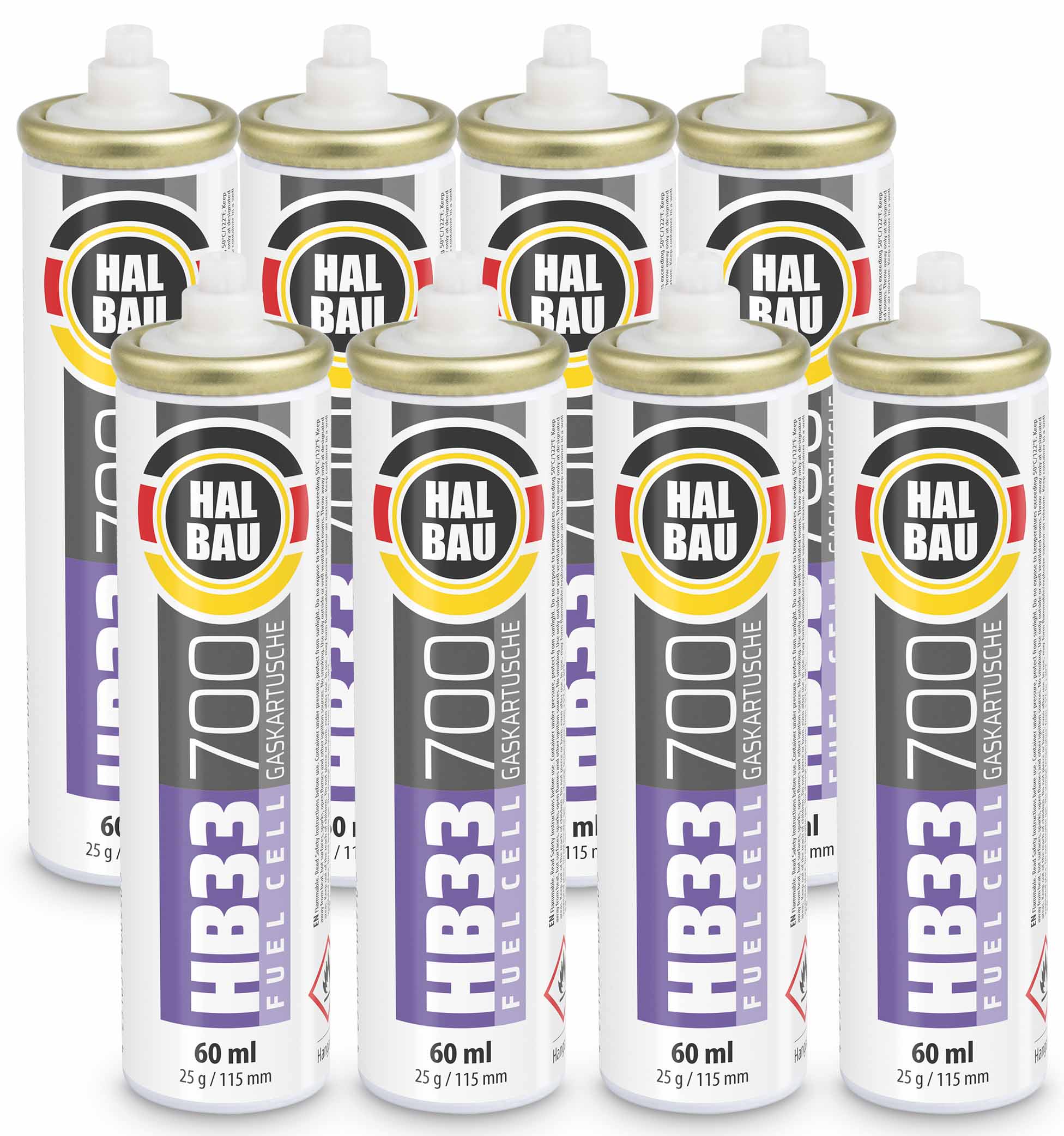 Gaz do Osadzaków i Gwoździarek Gazowych 115mm 56ml 28g 8 szt. Nabój do Gwożdziarek Nabój Gazowy HALBAU HB33