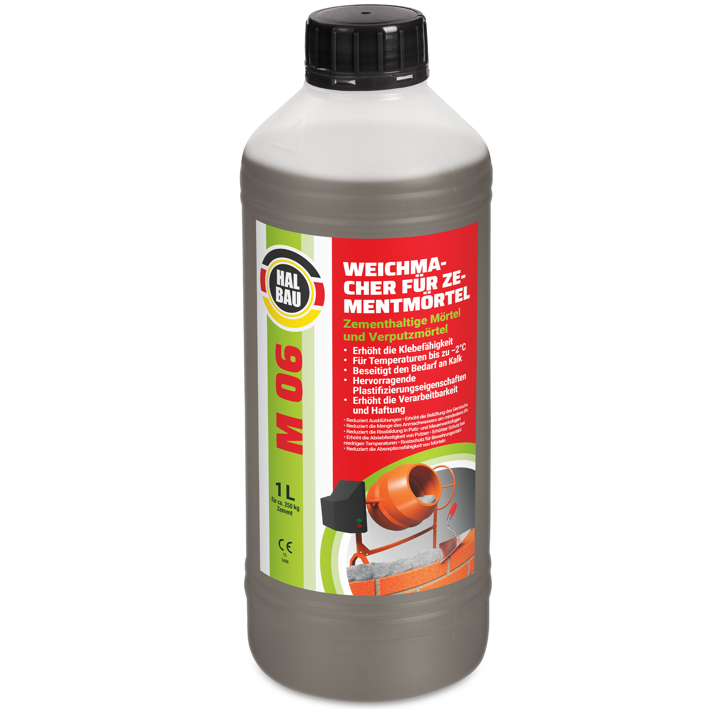 Plastyfikator do zapraw budowlanych 1L Zastępuje wapno w zaprawach murarskich i tynkarskich Dla temperatur do -2°C HALBAU M06