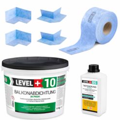 Zestaw do Hydroizolacji Balkon Taras Zaprawa Uszczelniająca 2K 14kg Taśma B04 10mb Grunt 1L Narożniki Level+ SET31