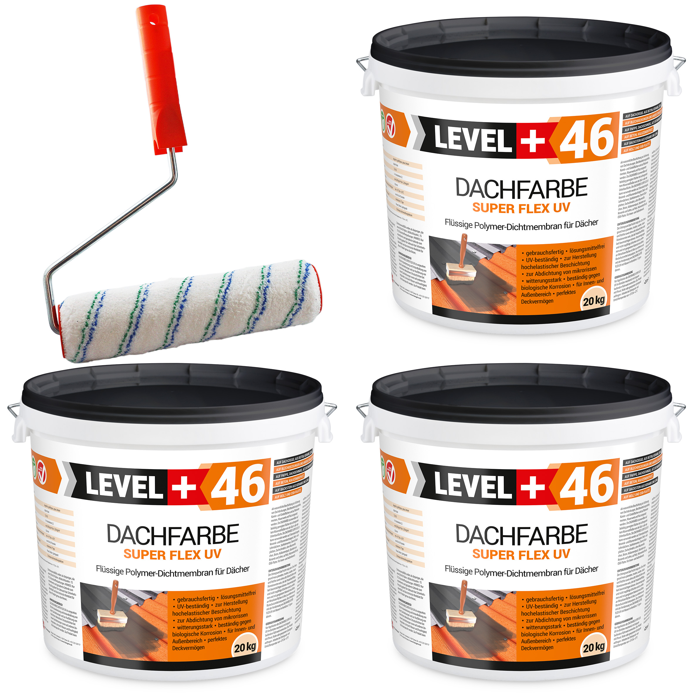 Zestaw Wałek Malarski 25cm + Farba Dachowa Elastyczna 60kg Ceglasta Płynna Folia Dachowa L+46