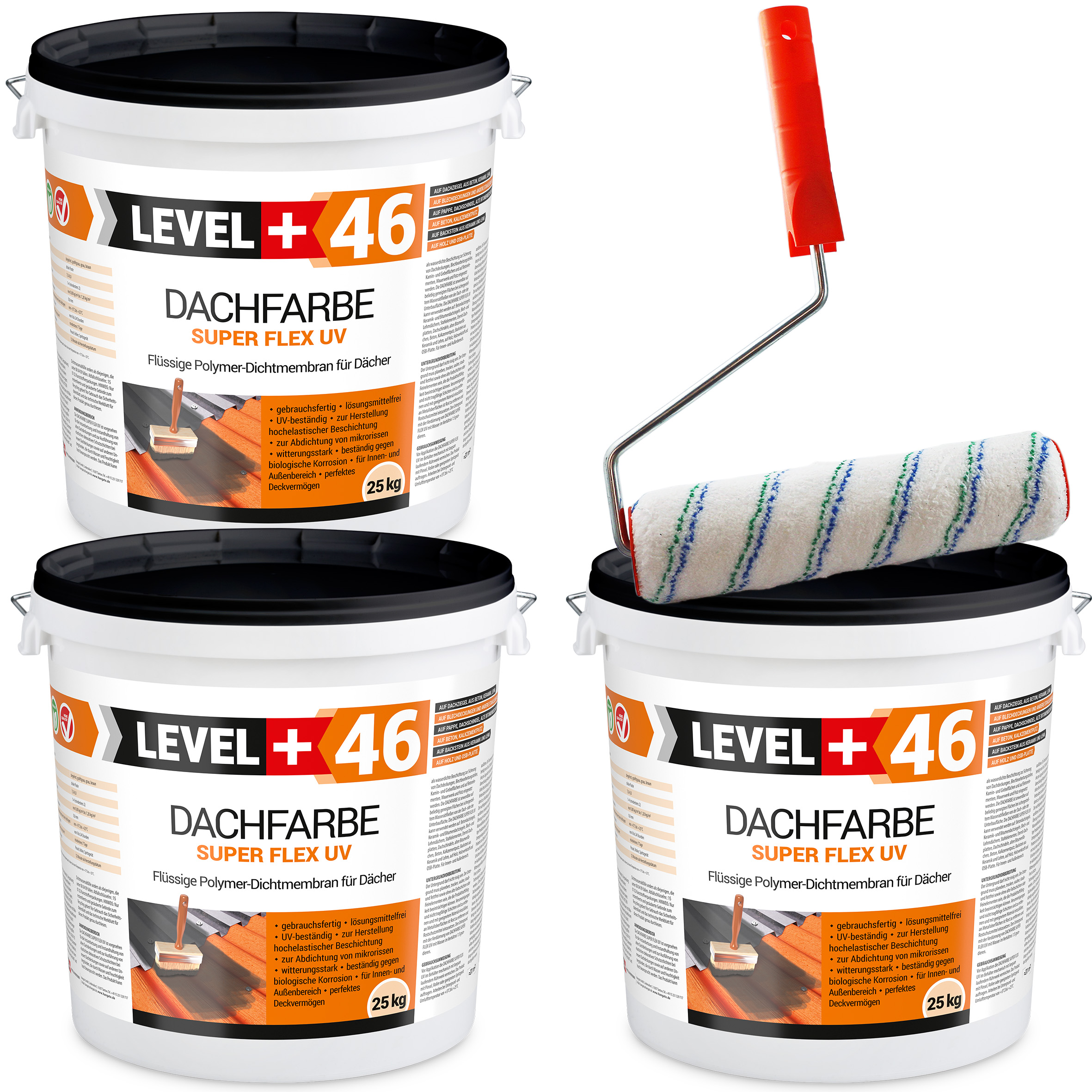 Zestaw Wałek Malarski 25cm + Farba Dachowa Elastyczna 75kg Ceglasta Płynna Folia Dachowa L+46