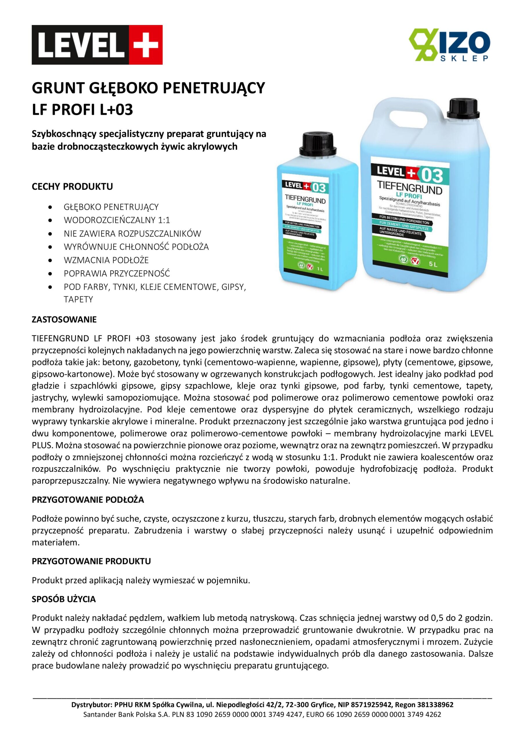 Grunt Głębokopenetrujący LEVEL+ 5L Profesjonalny podkład Środek gruntujący Szybkoschnący Rozcieńczenie 1:1 L+03 - obrazek 8