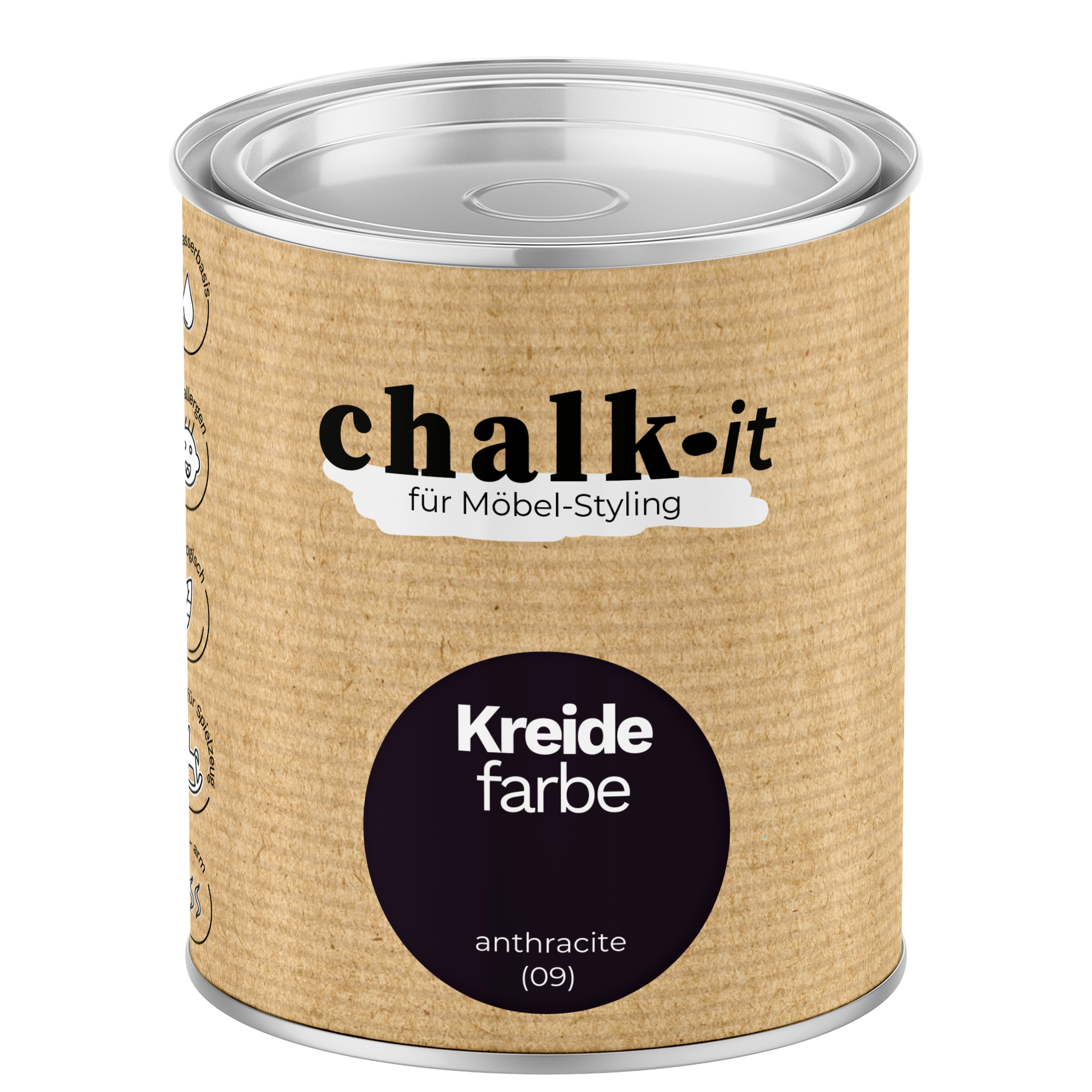 Farba kredowa bezwonna do mebli i zabawek Chalk-it (09) Anthracite 0,125L