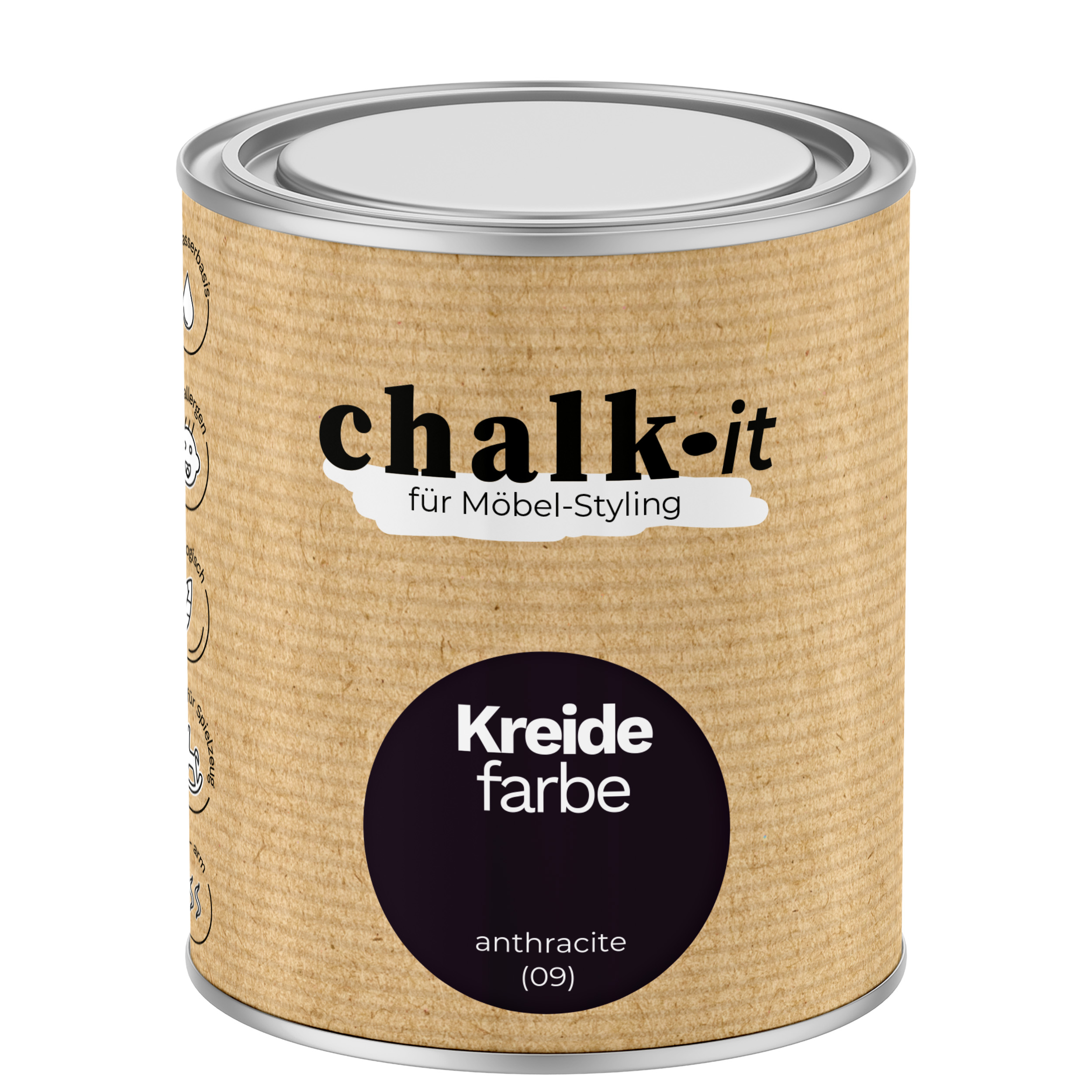 Farba kredowa bezwonna do mebli i zabawek Chalk-it (09) Anthracite 0,75L
