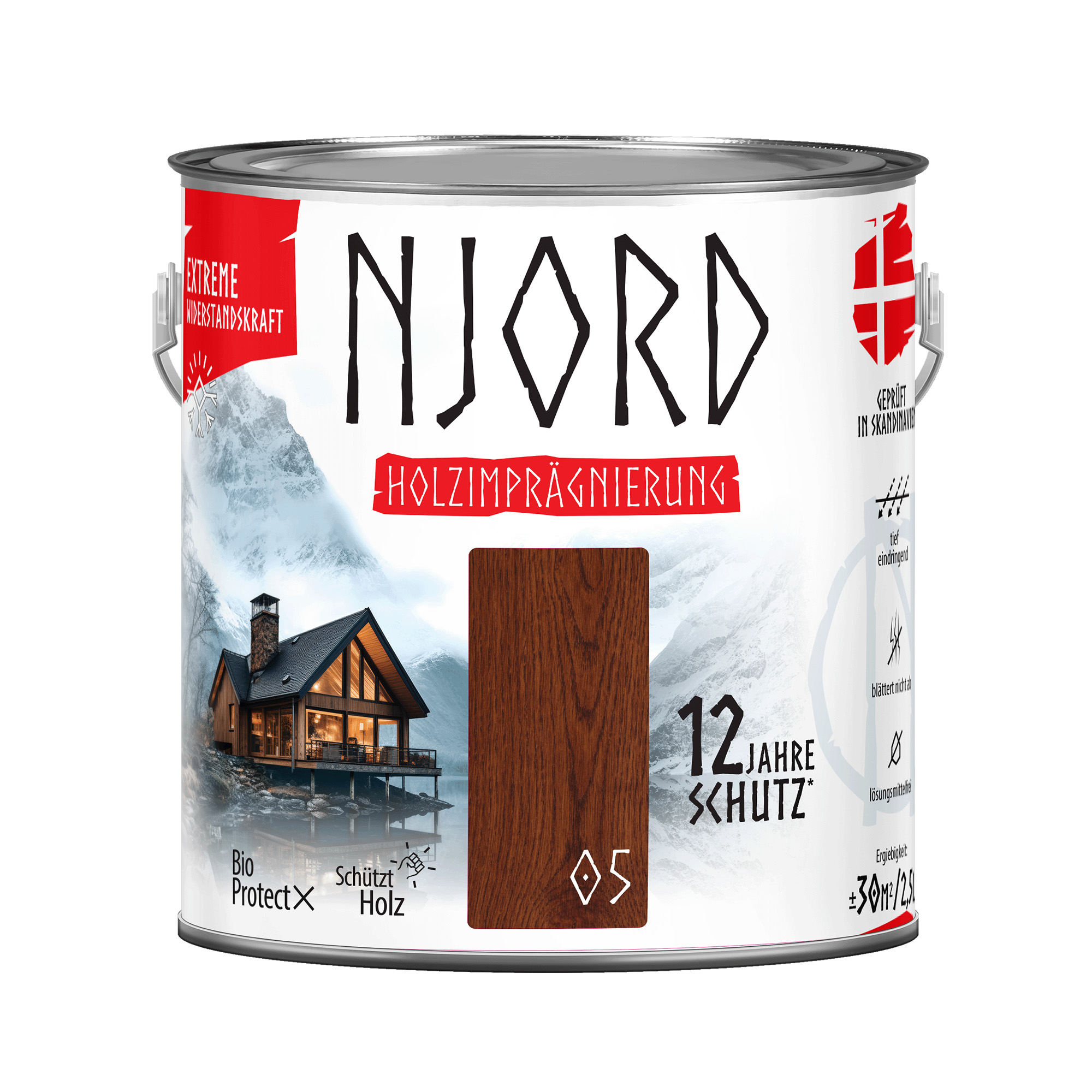 Impregnat do drewna ochronny NJORD Extreme (05) Rohes Mahagoni 2,5L Odporny na warunki atmosferyczne