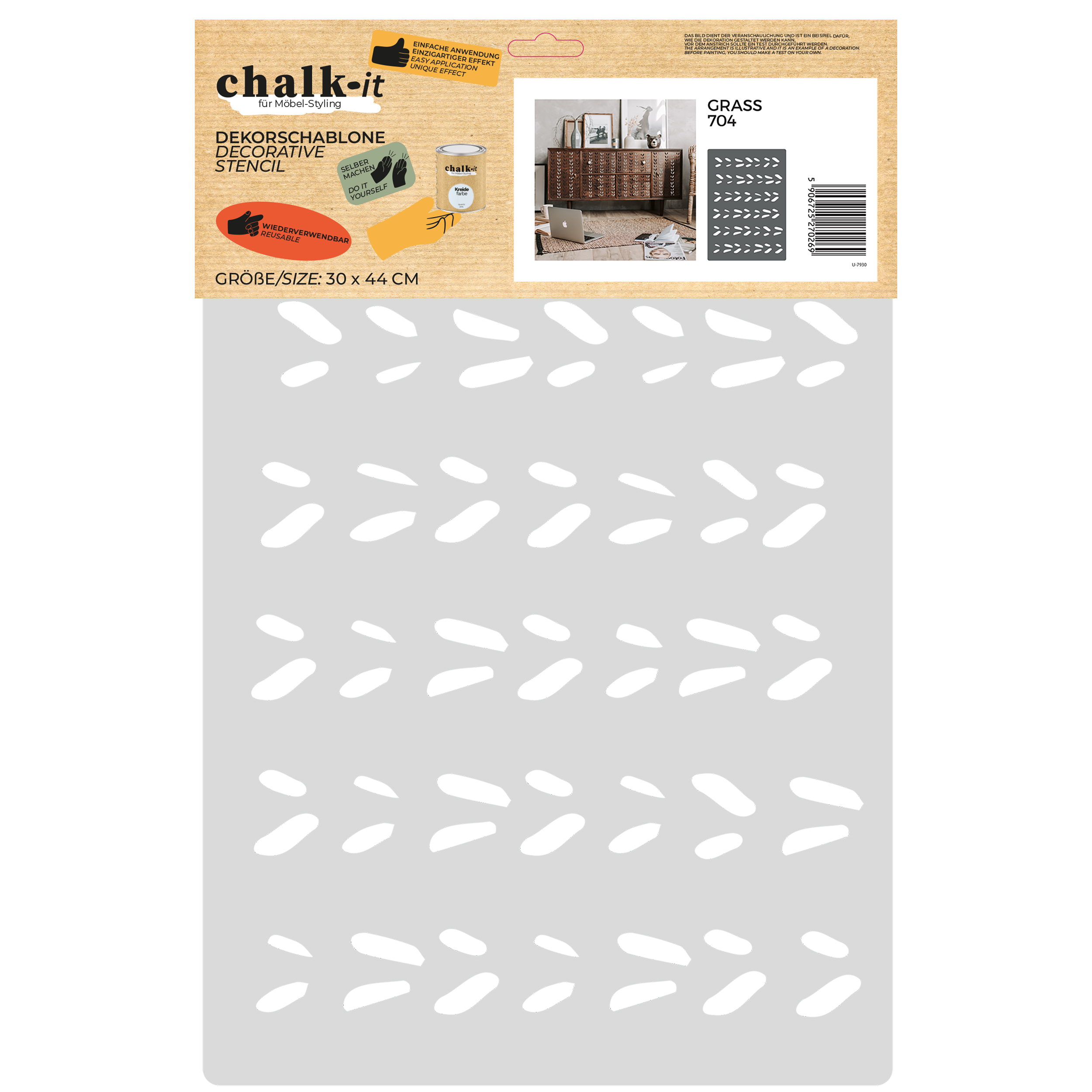 Elastyczny szablon wielokrotnego użytku do stylizacji i dekoracji mebli Chalk-it 704 GRASS